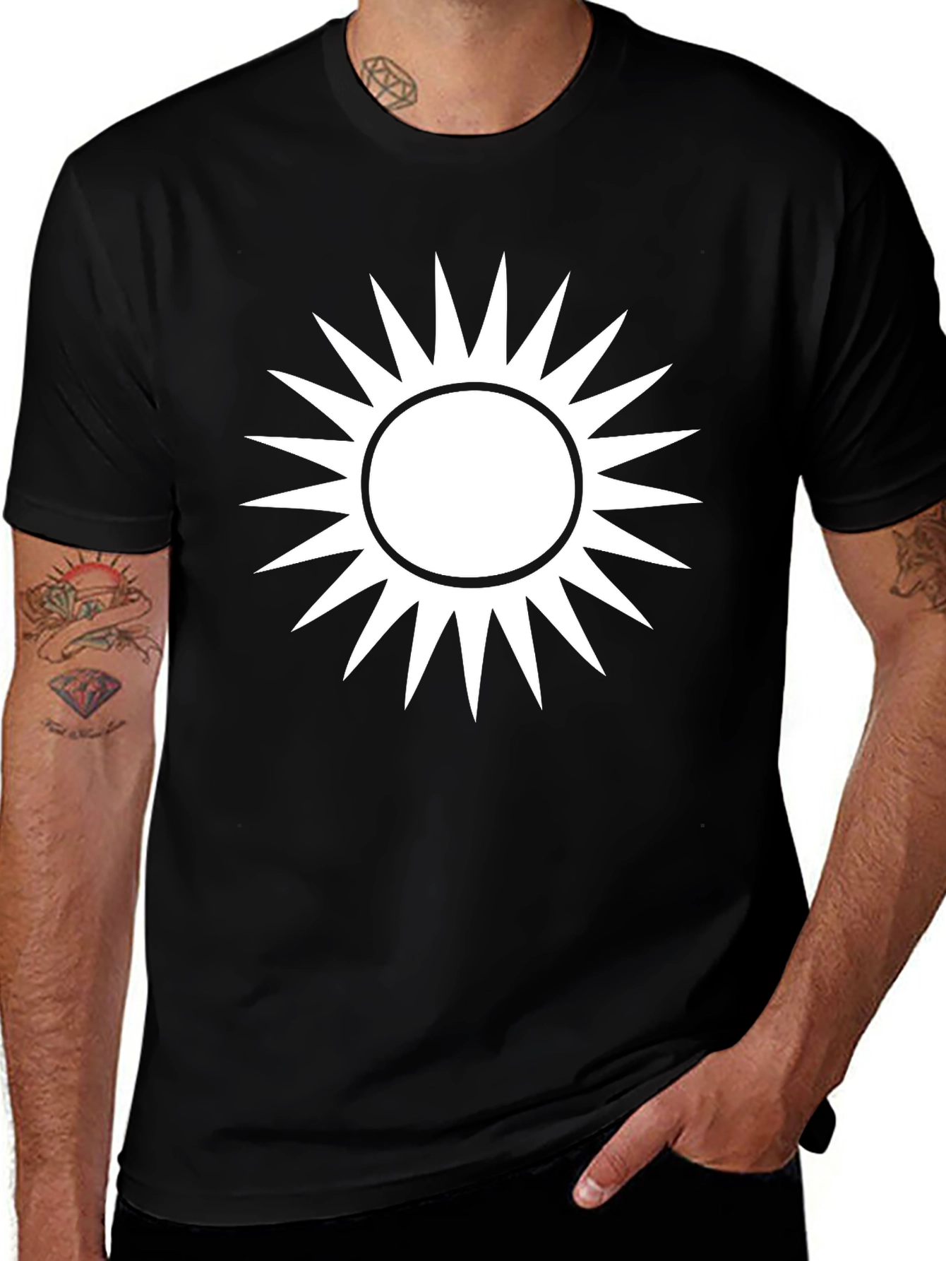 Black Tee with White Sunburst Graphic