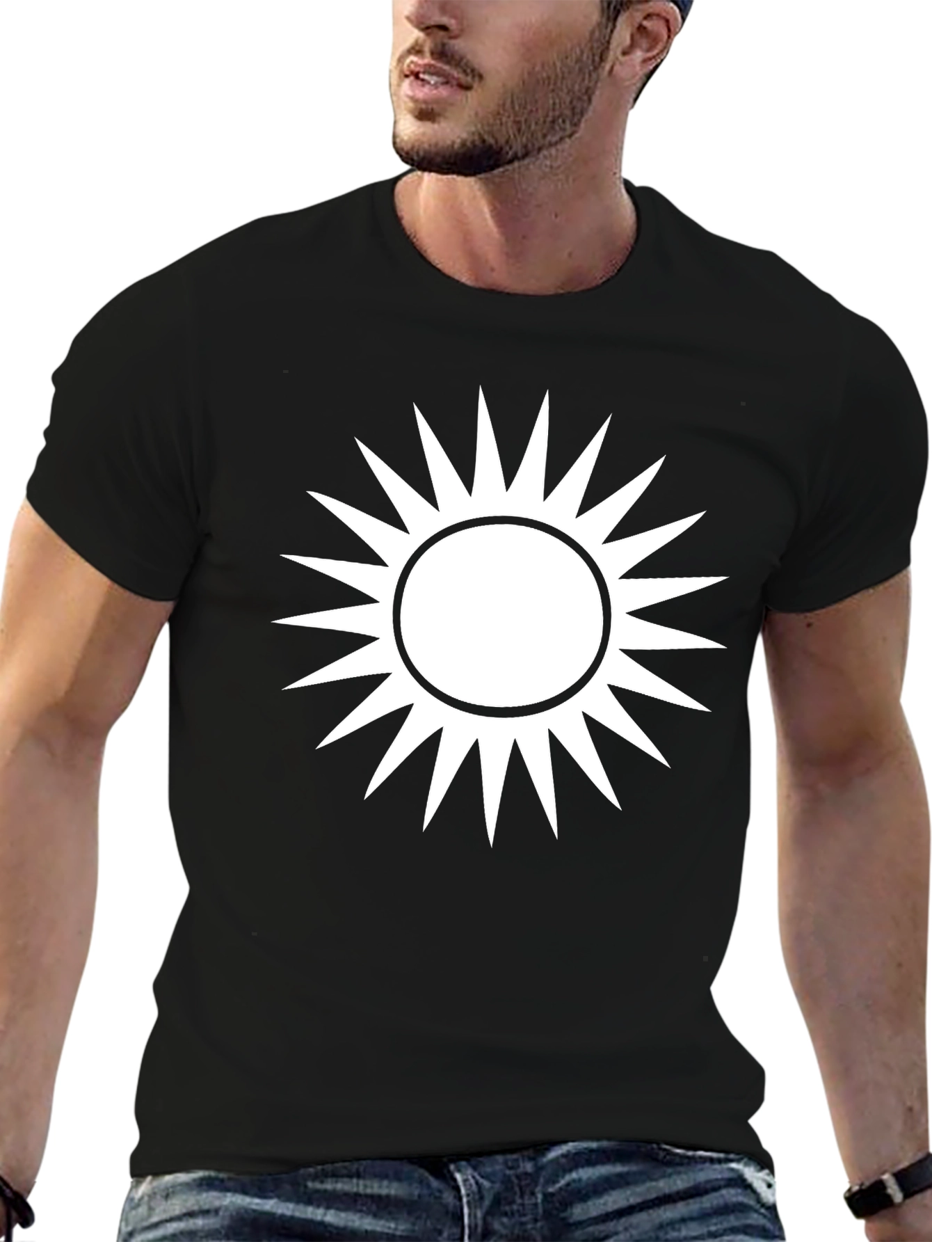 Black Tee with White Sunburst Graphic