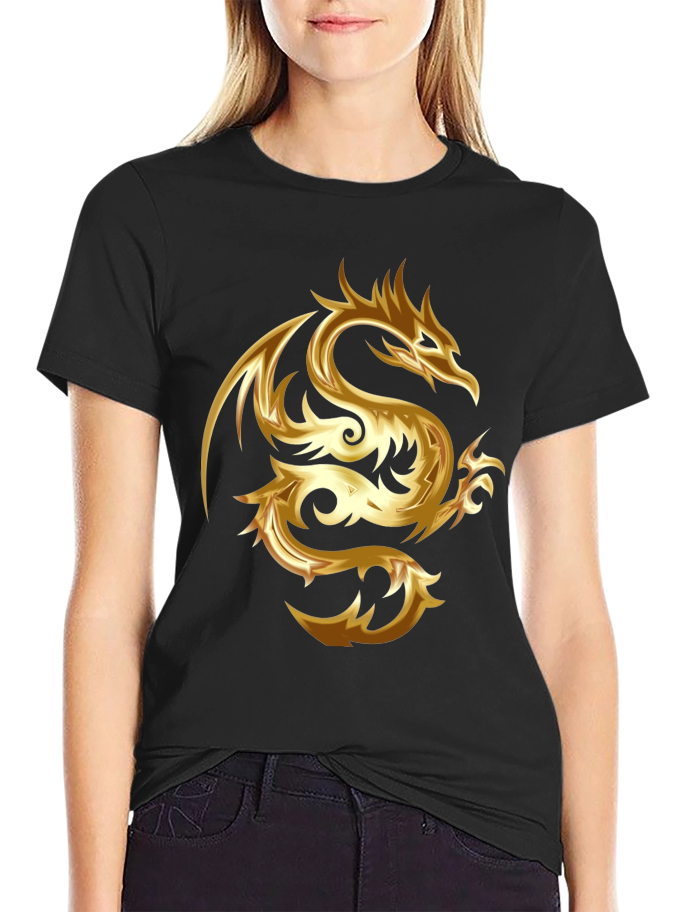 Golden Dragon Graphic Black T-Shirt
