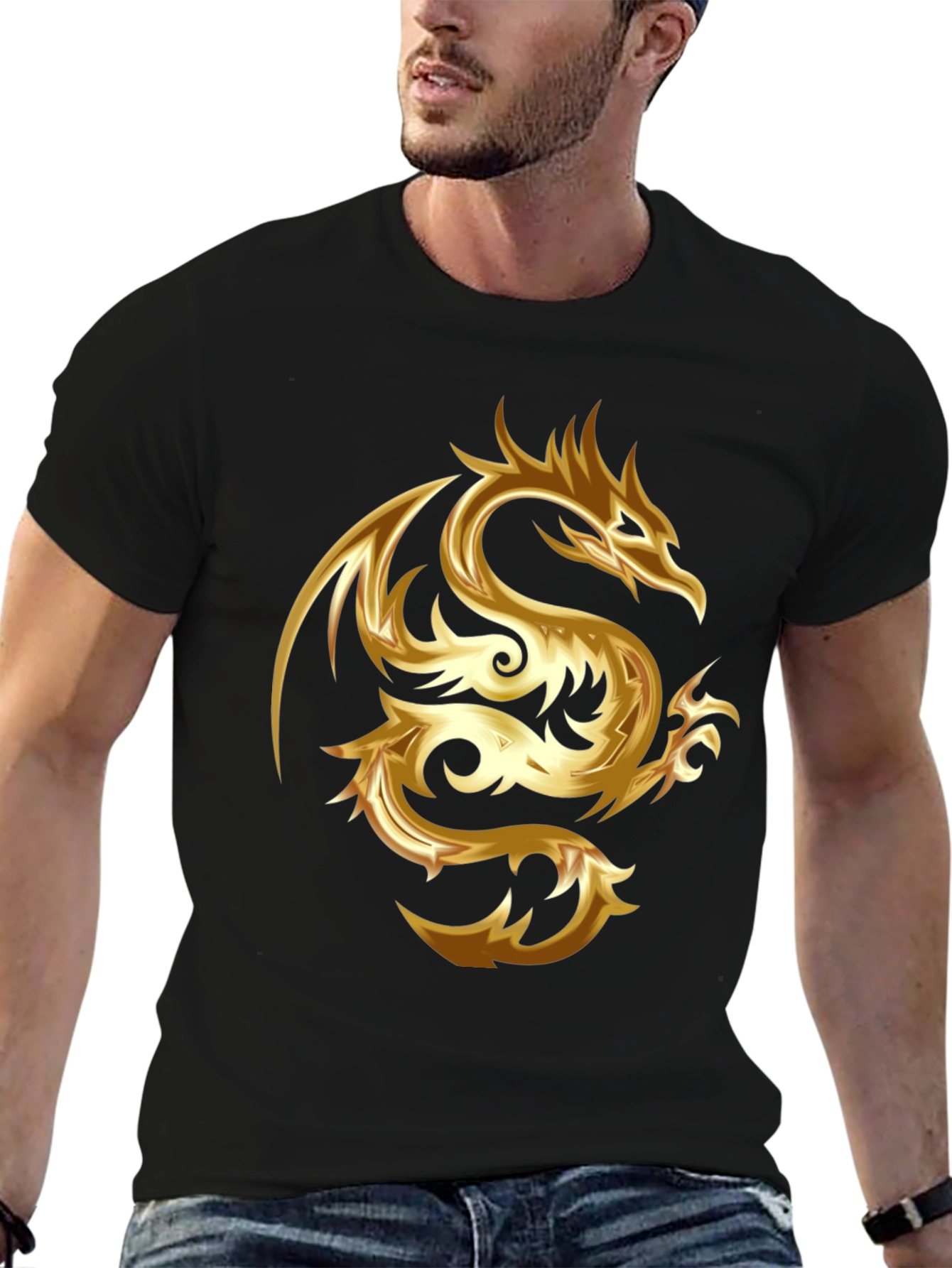 Golden Dragon Graphic Black T-Shirt