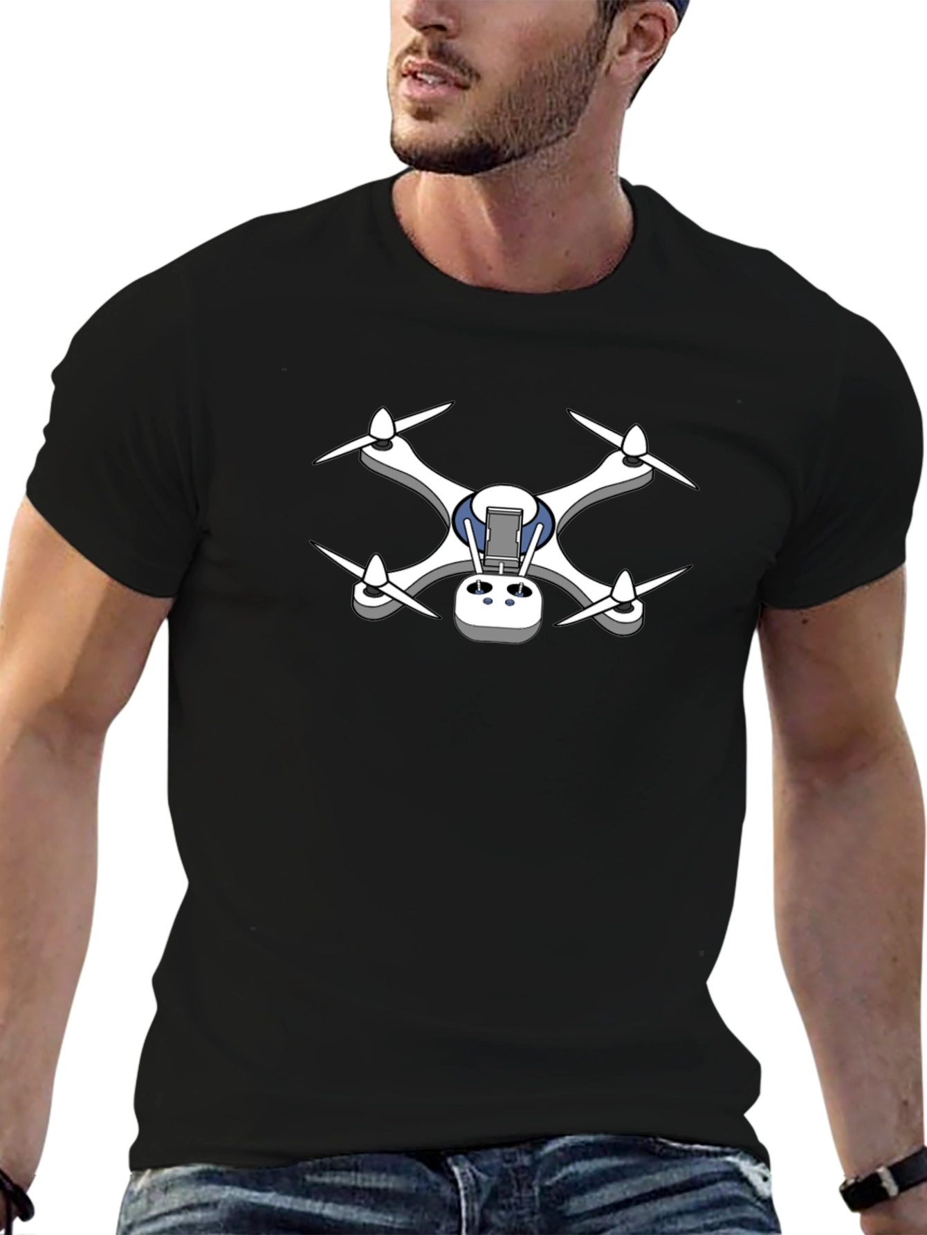 Drone Graphic Tee - Black Cotton T-Shirt