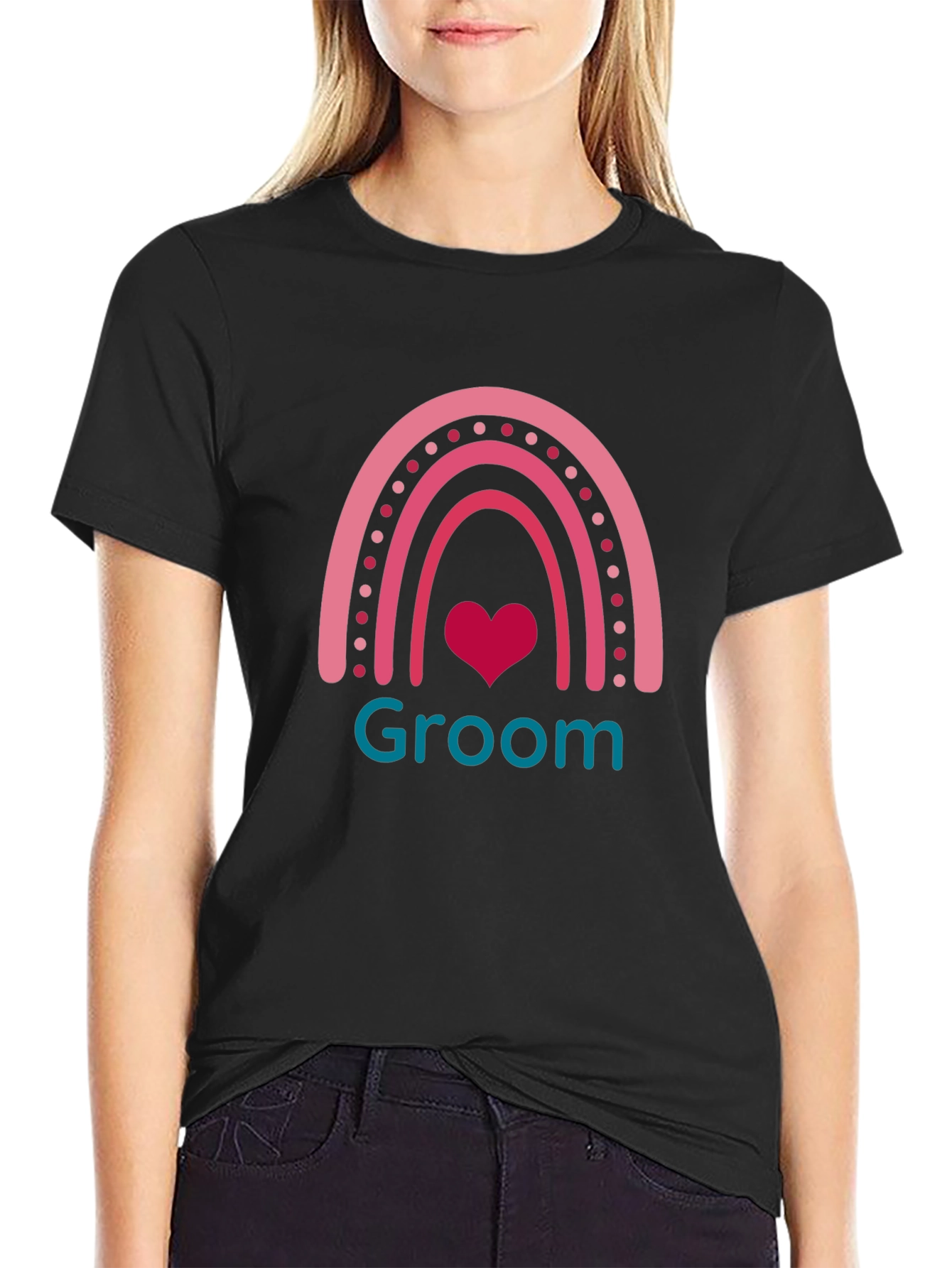 Groom Rainbow Heart Graphic Tee - Black