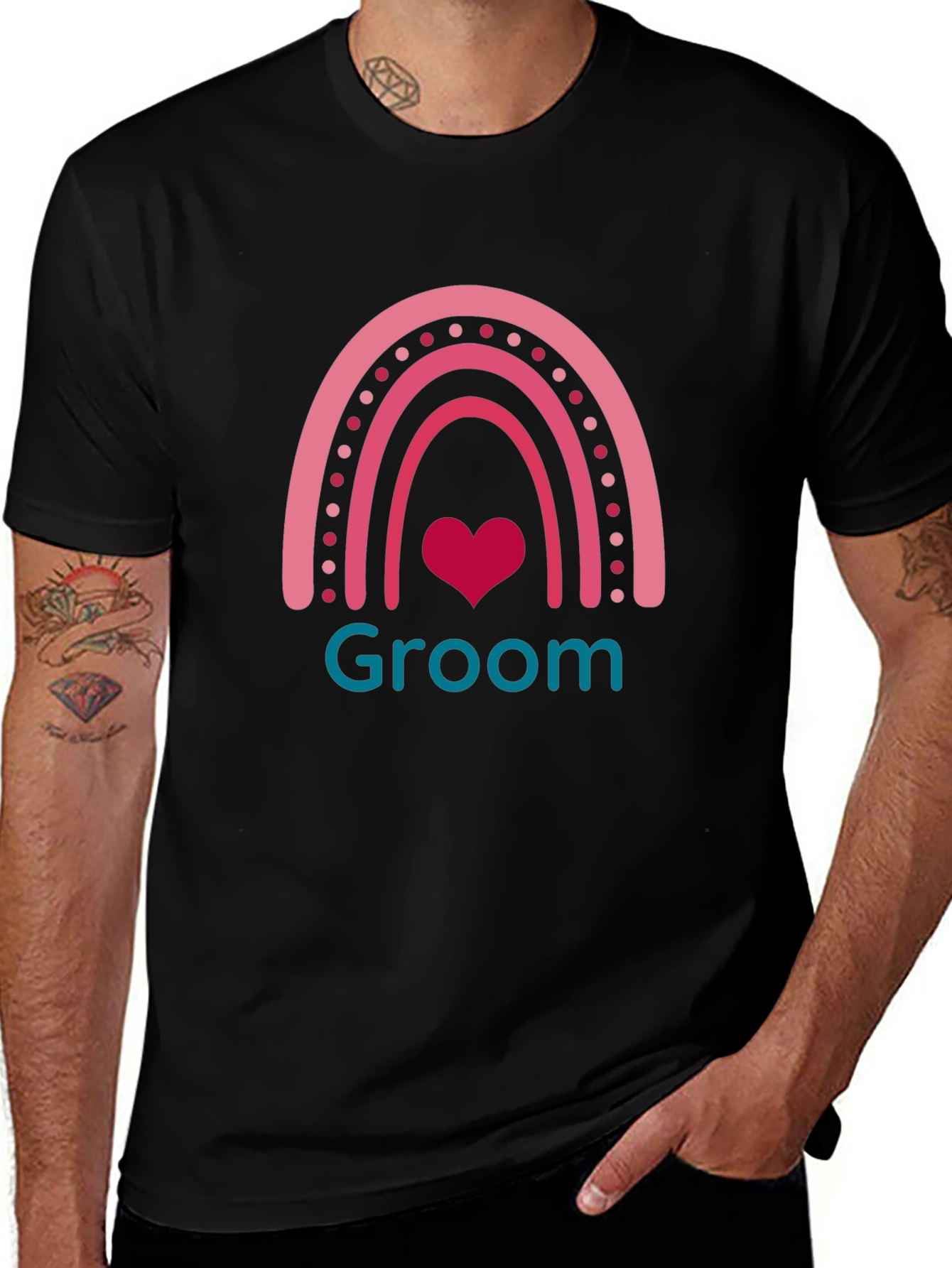 Groom Rainbow Heart Graphic Tee - Black