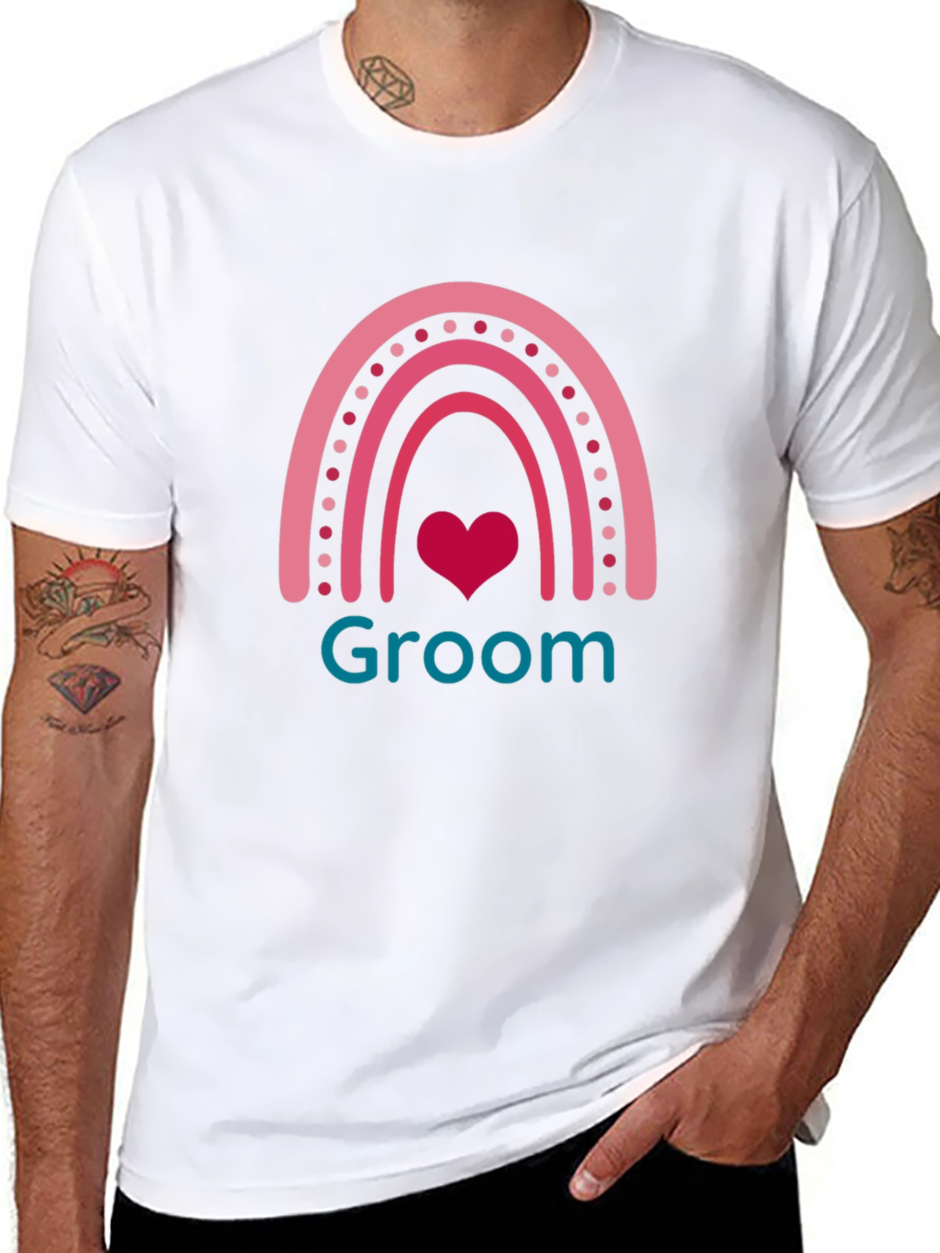 Groom Rainbow Heart Graphic Tee - Black