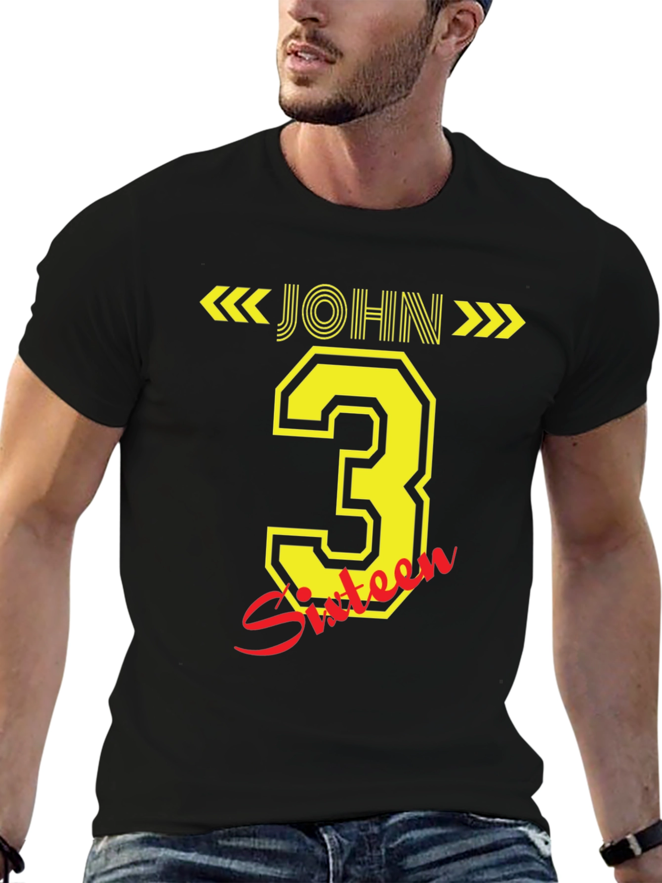 John 3:16 T-Shirt - Black Cotton Blend Casual Wear