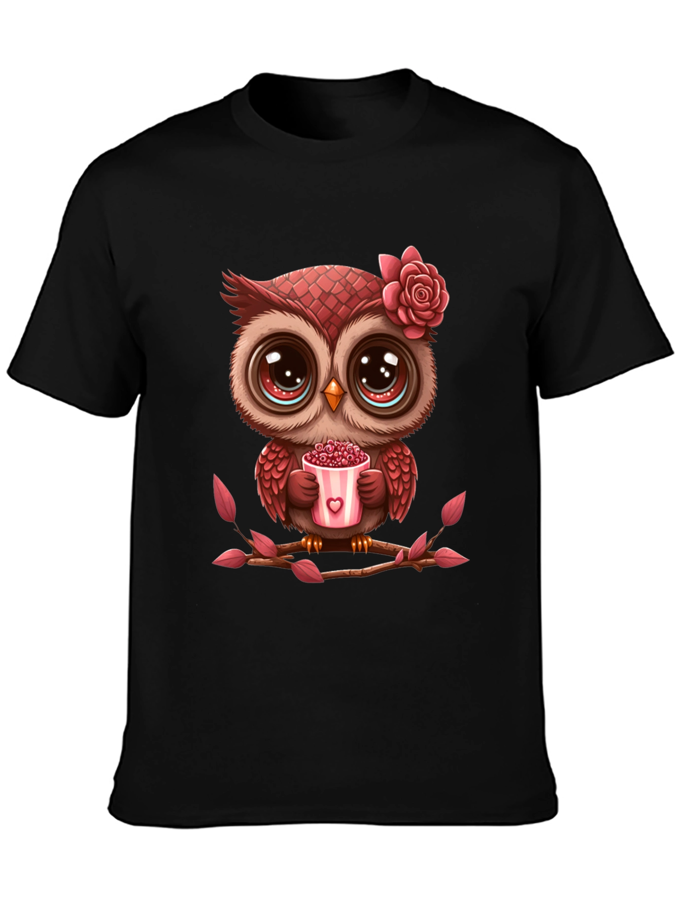 Cute Owl Valentines Day Black T-Shirt