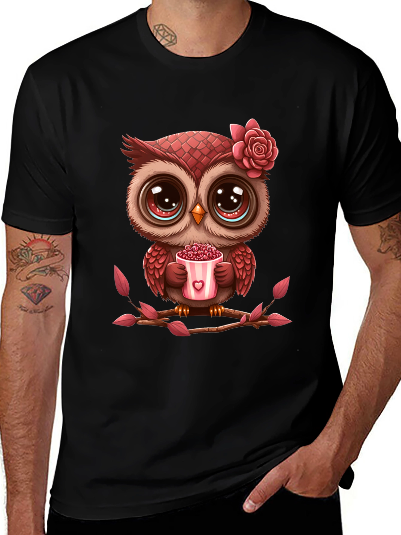 Cute Owl Valentines Day Black T-Shirt