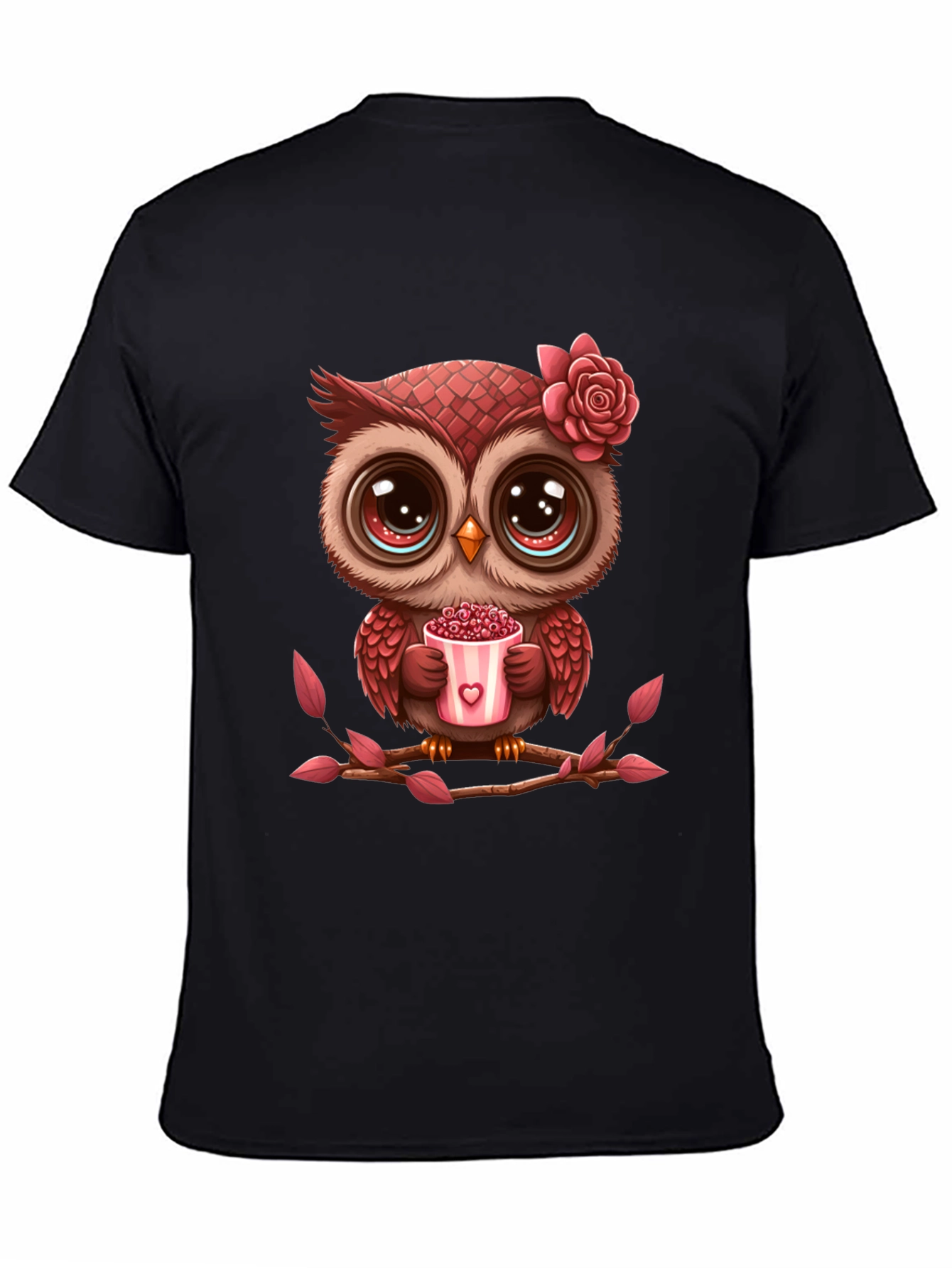 Cute Owl Valentines Day Black T-Shirt