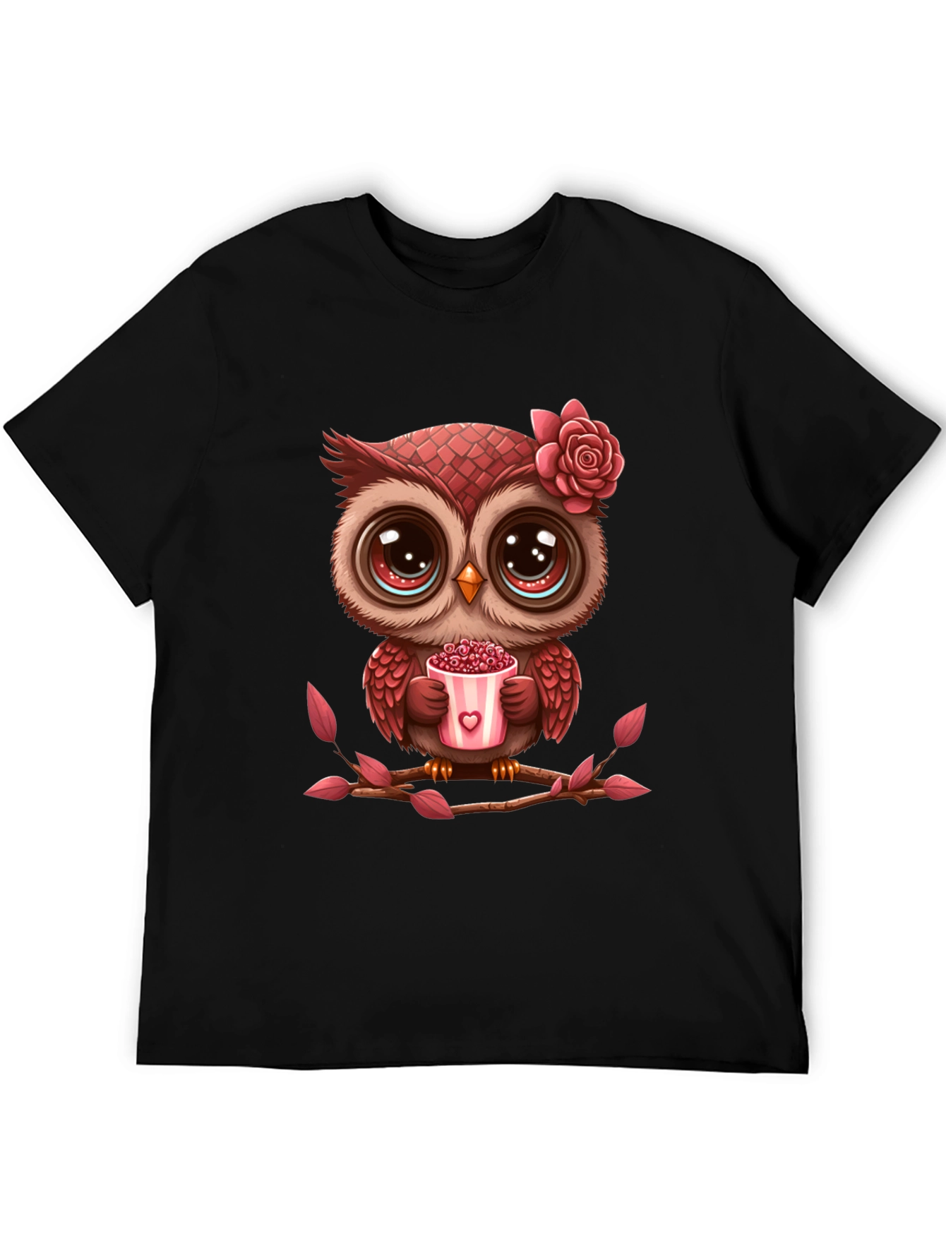 Cute Owl Valentines Day Black T-Shirt