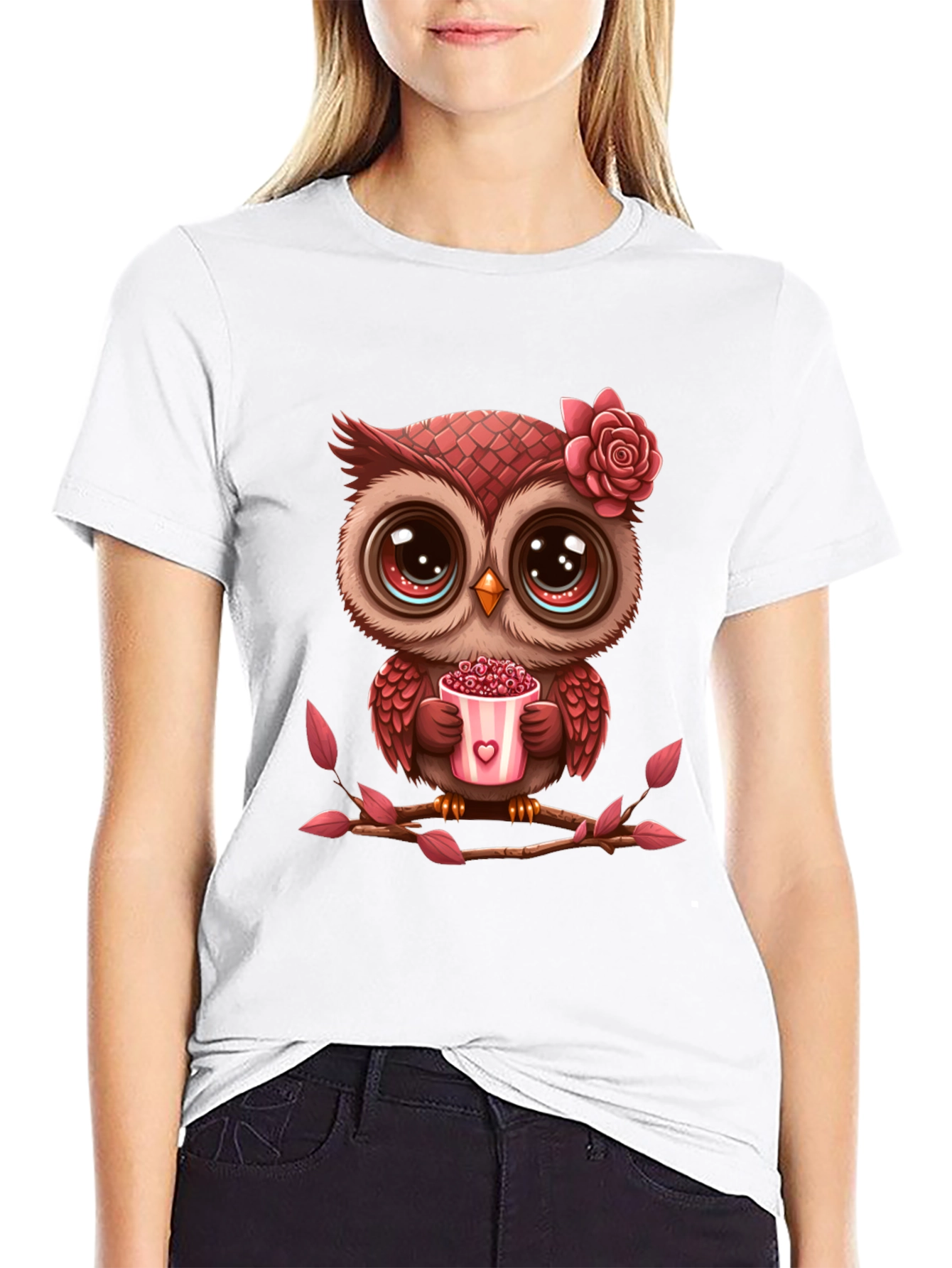 Cute Owl Valentines Day Black T-Shirt