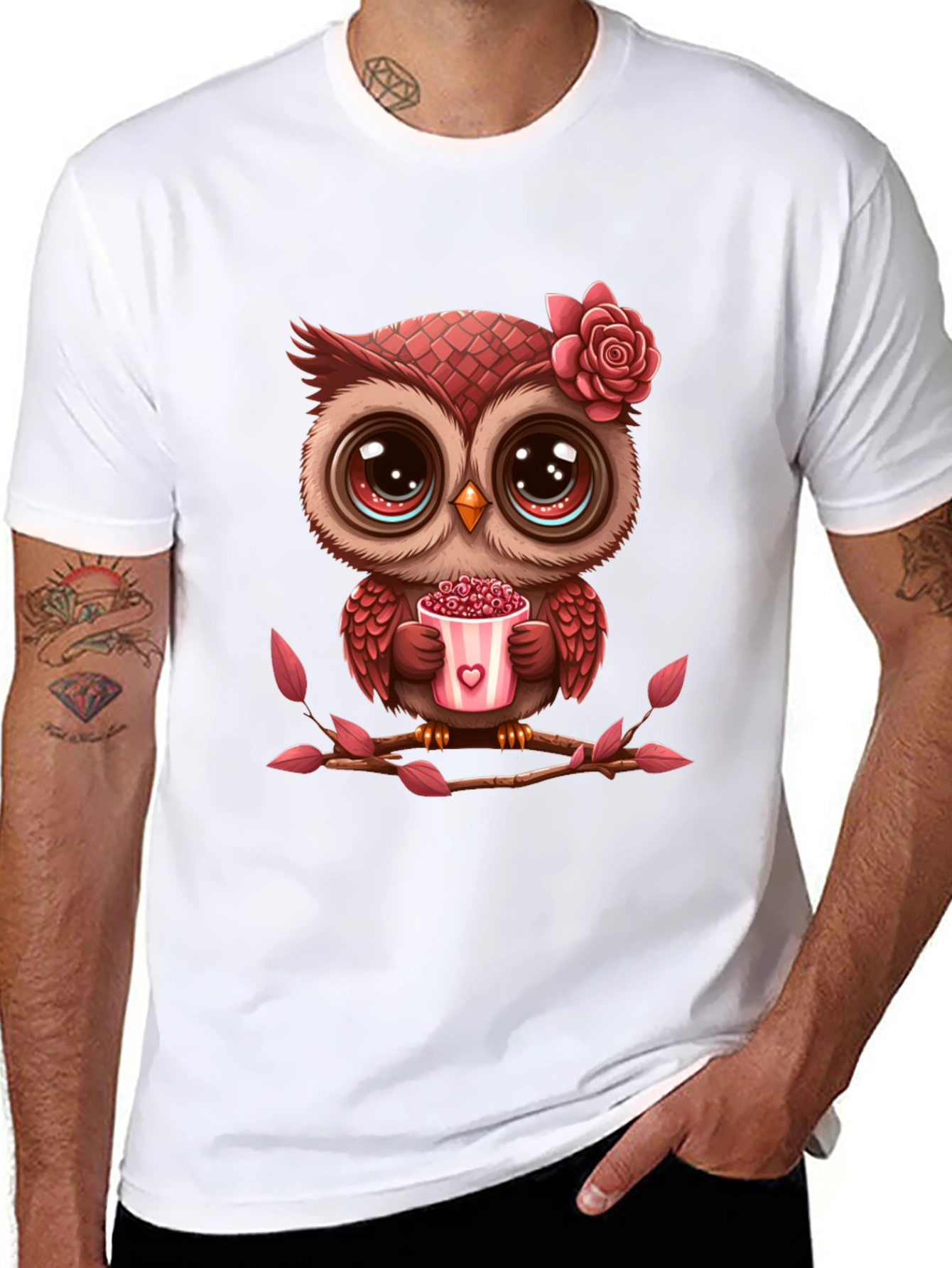 Cute Owl Valentines Day Black T-Shirt