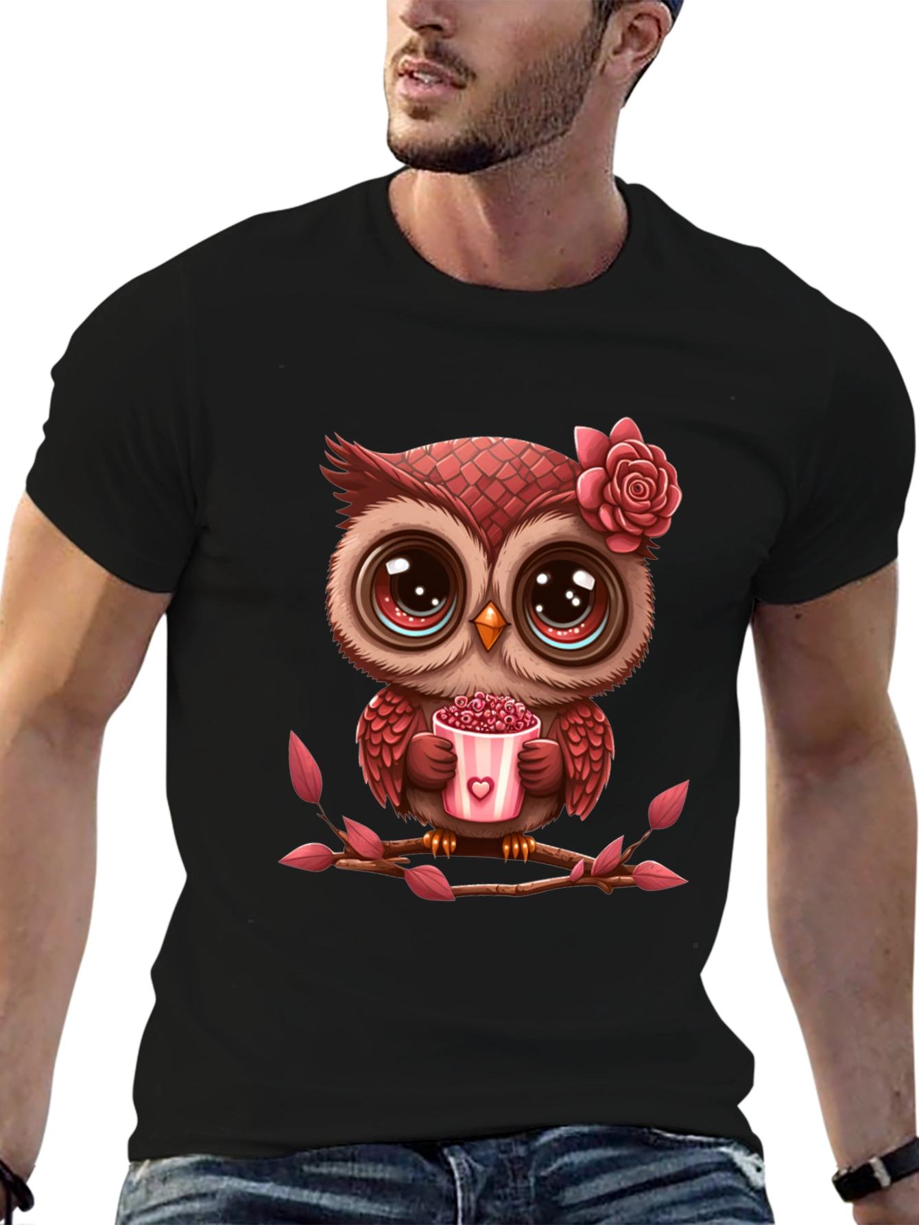 Cute Owl Valentines Day Black T-Shirt
