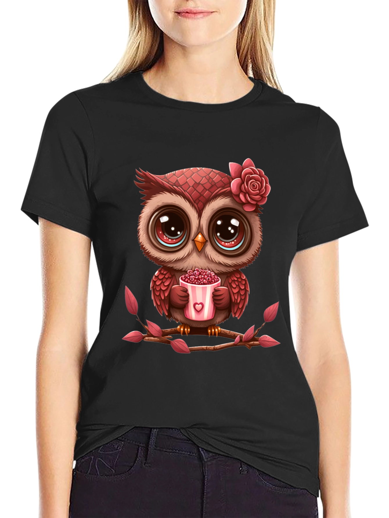 Cute Owl Valentines Day Black T-Shirt