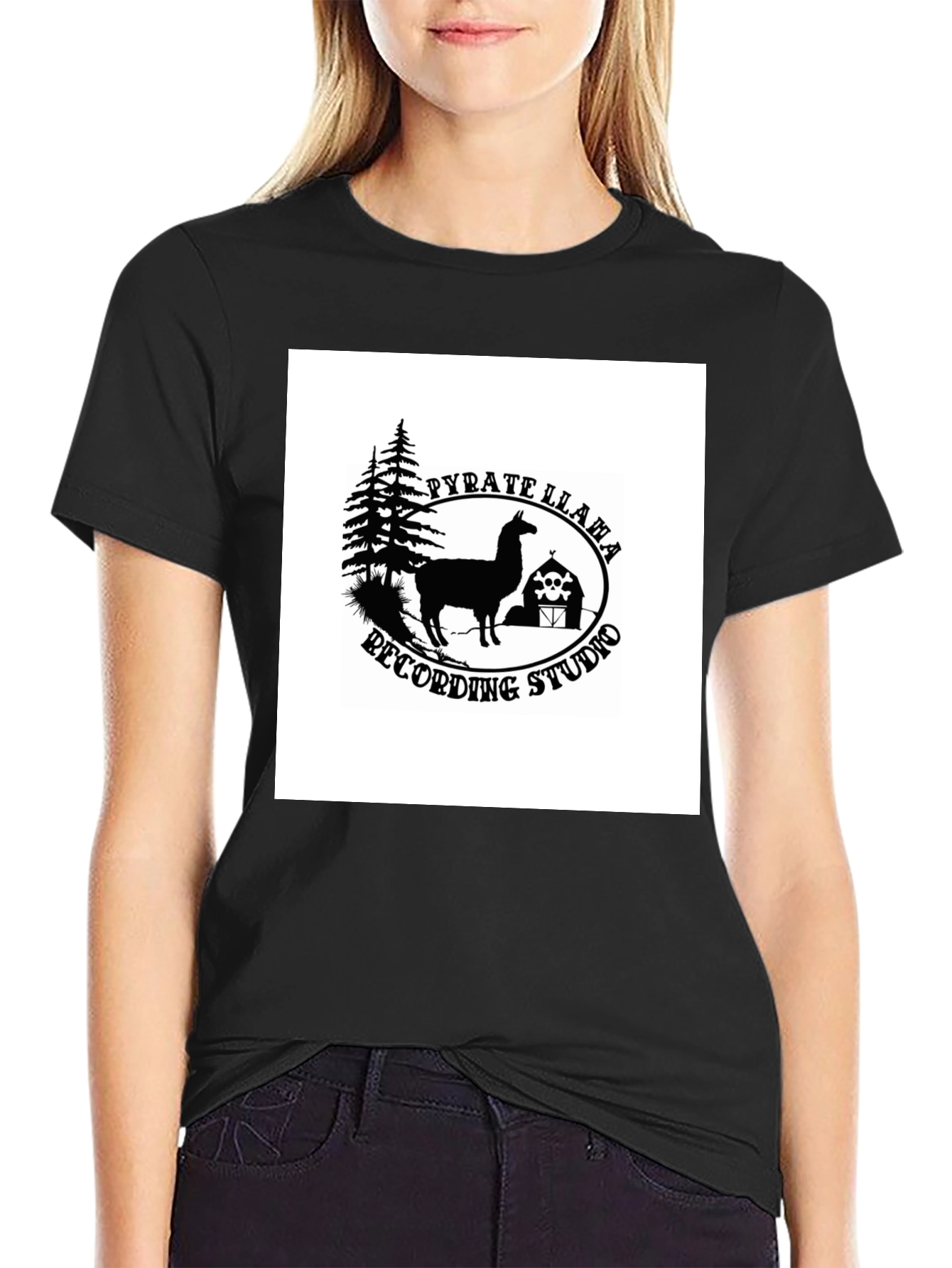 Pyrate Llama Recording Studio Black T-Shirt