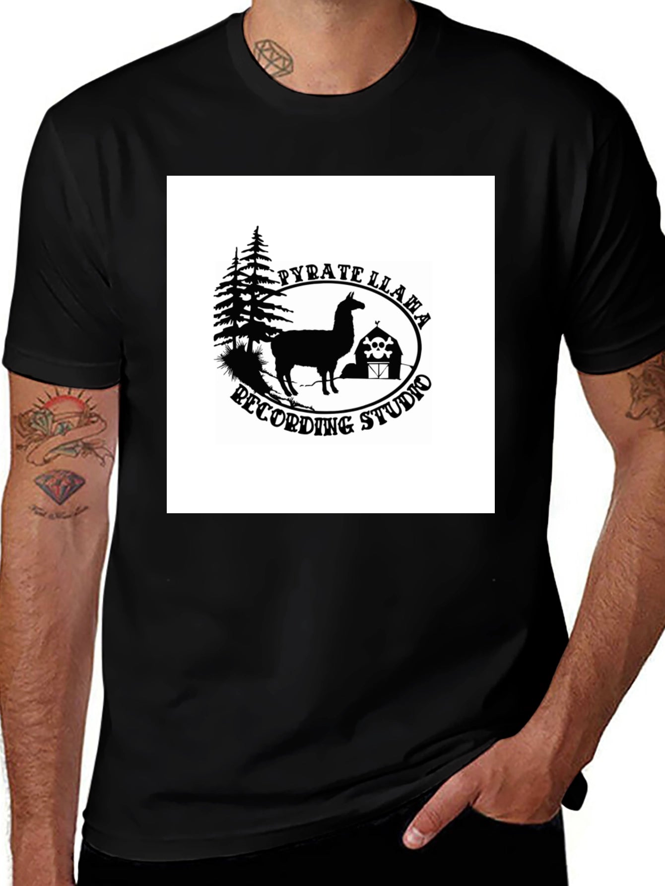 Pyrate Llama Recording Studio Black T-Shirt