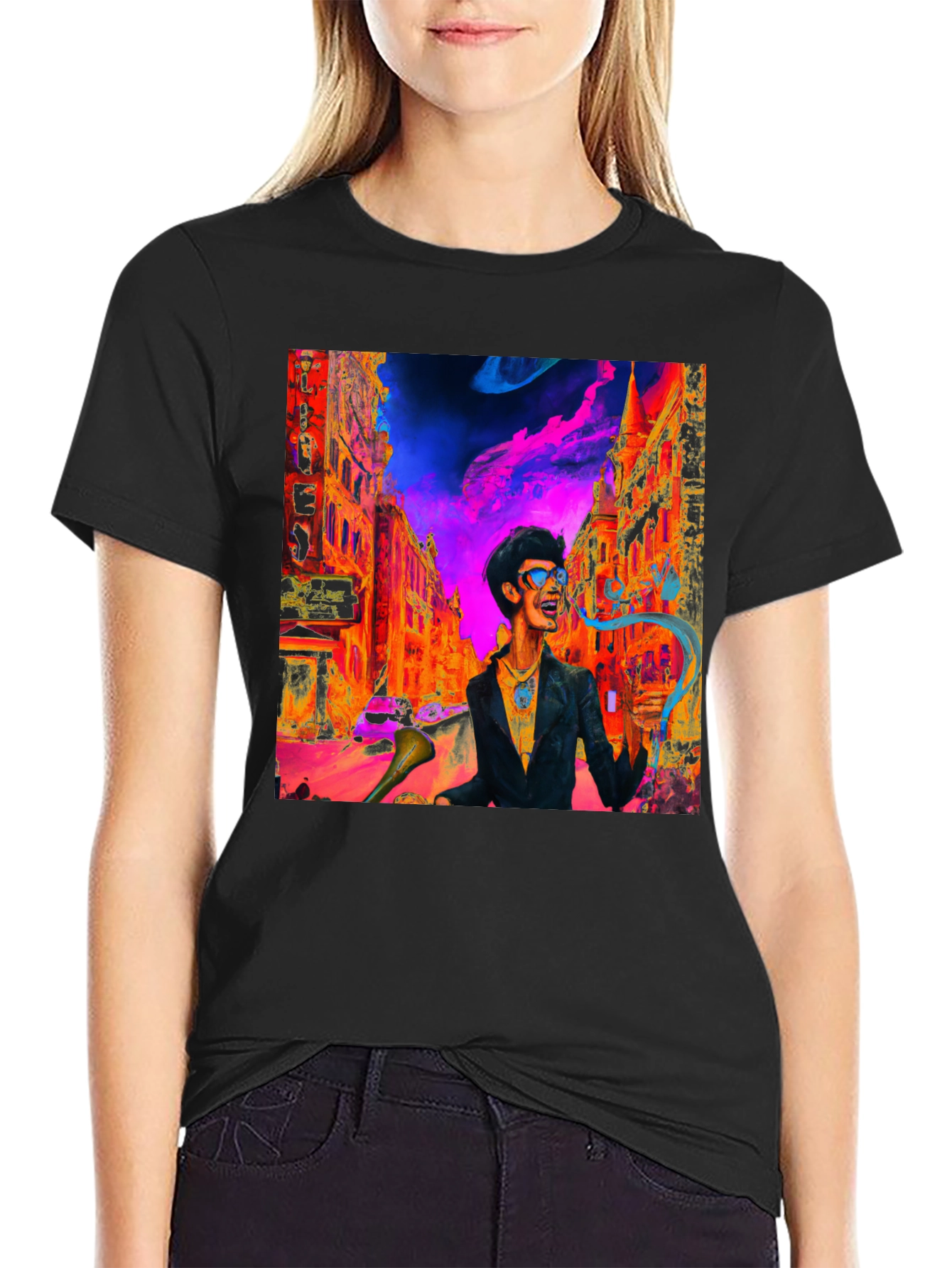 Funky Cityscape Graphic Tee - Vibrant Art Print