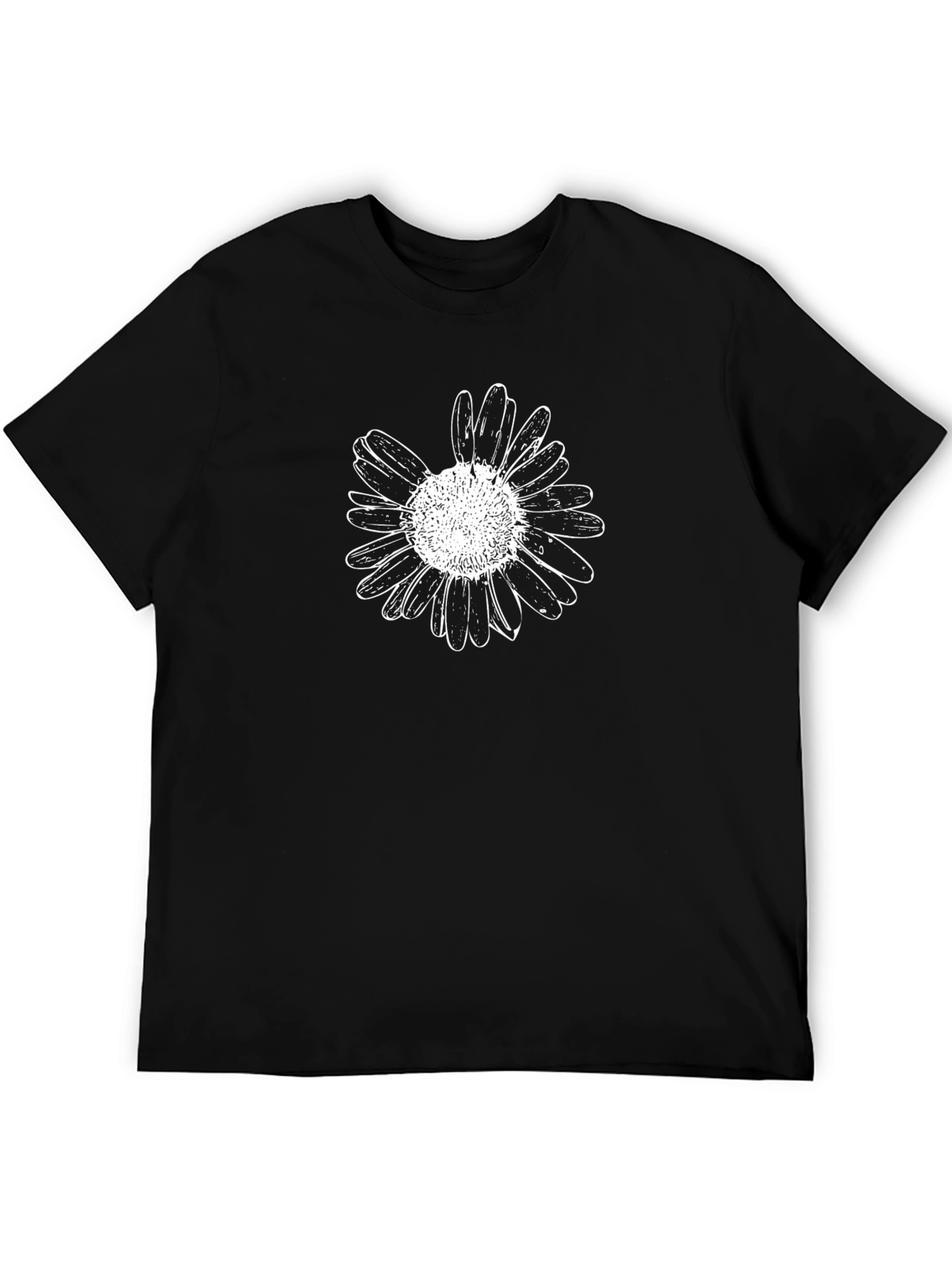 Black Tee with White Daisy Graphic Print