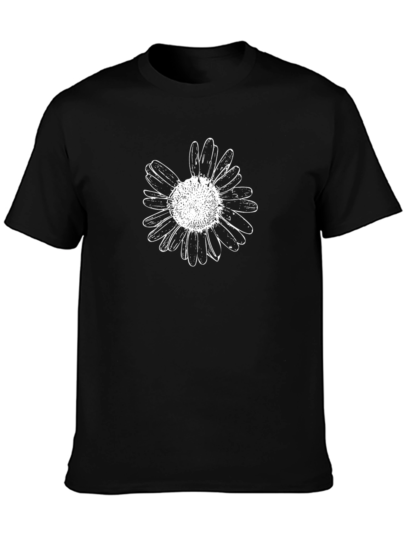Black Tee with White Daisy Graphic Print