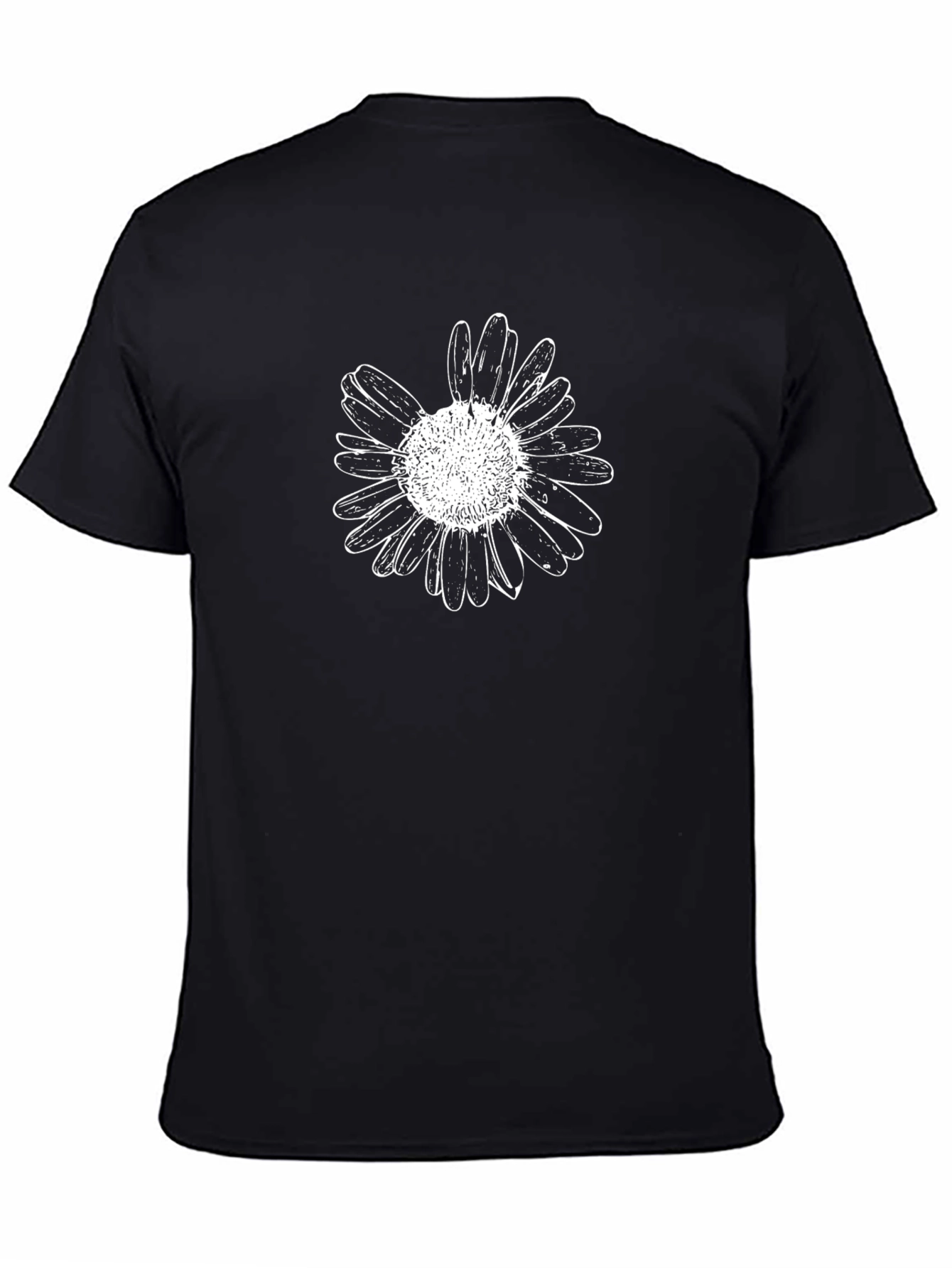 Black Tee with White Daisy Graphic Print