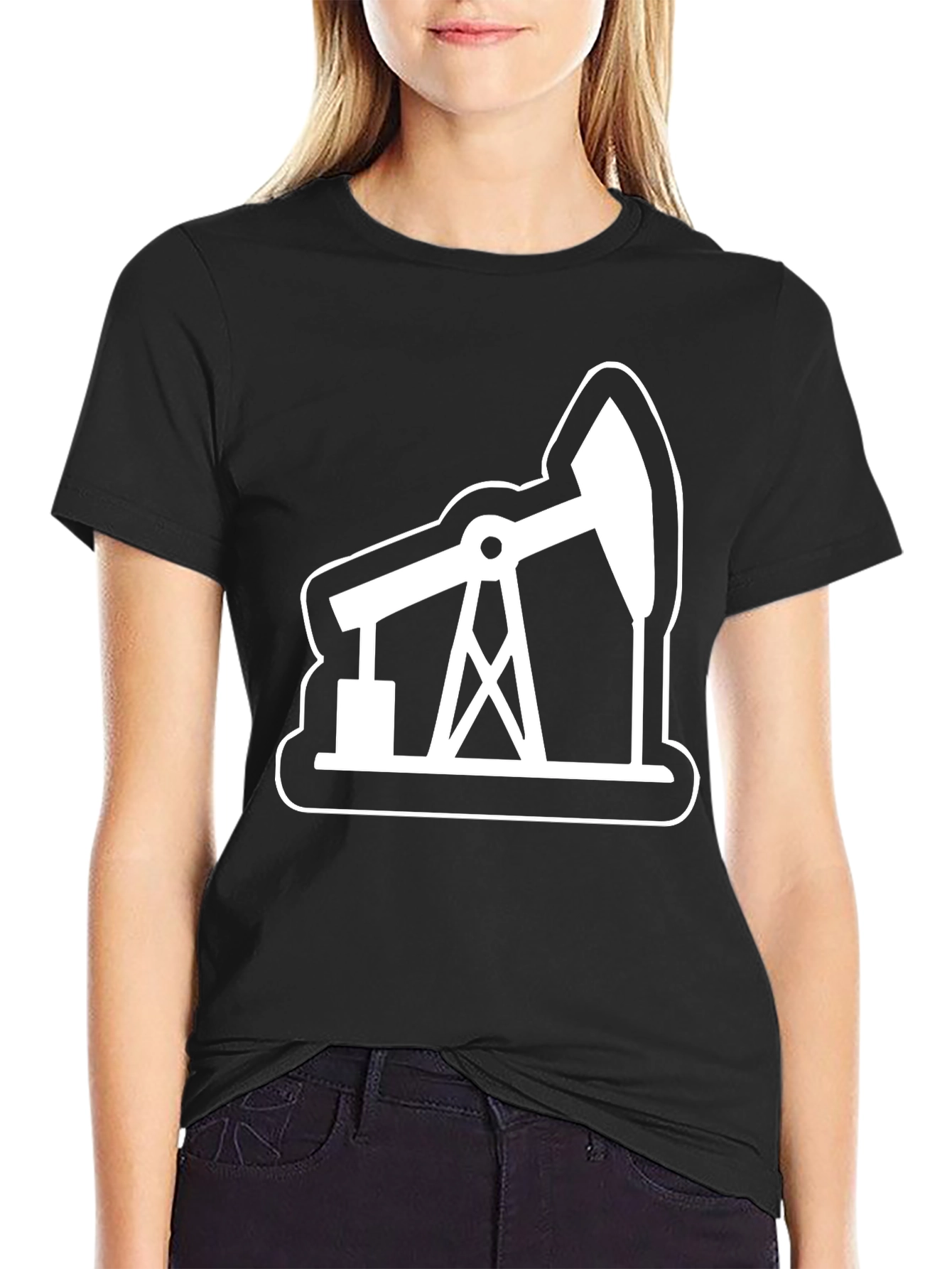 Oil Rig Graphic Tee - Black Cotton T-Shirt
