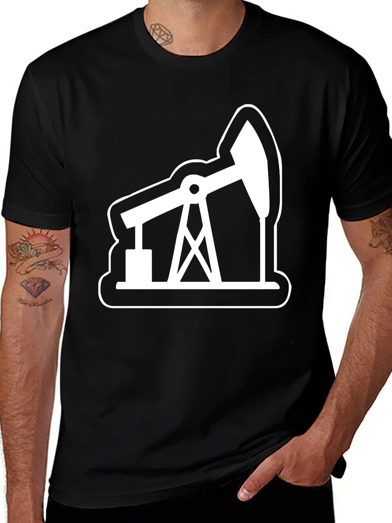Oil Rig Graphic Tee - Black Cotton T-Shirt