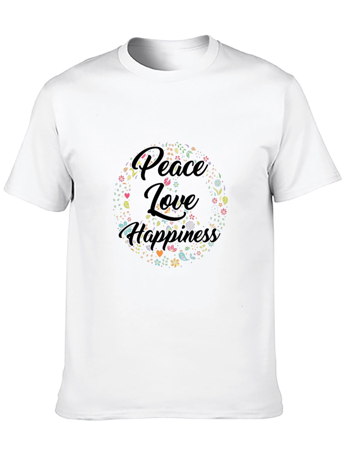 Peace Love Happiness Graphic Tee - Black Cotton T-Shirt