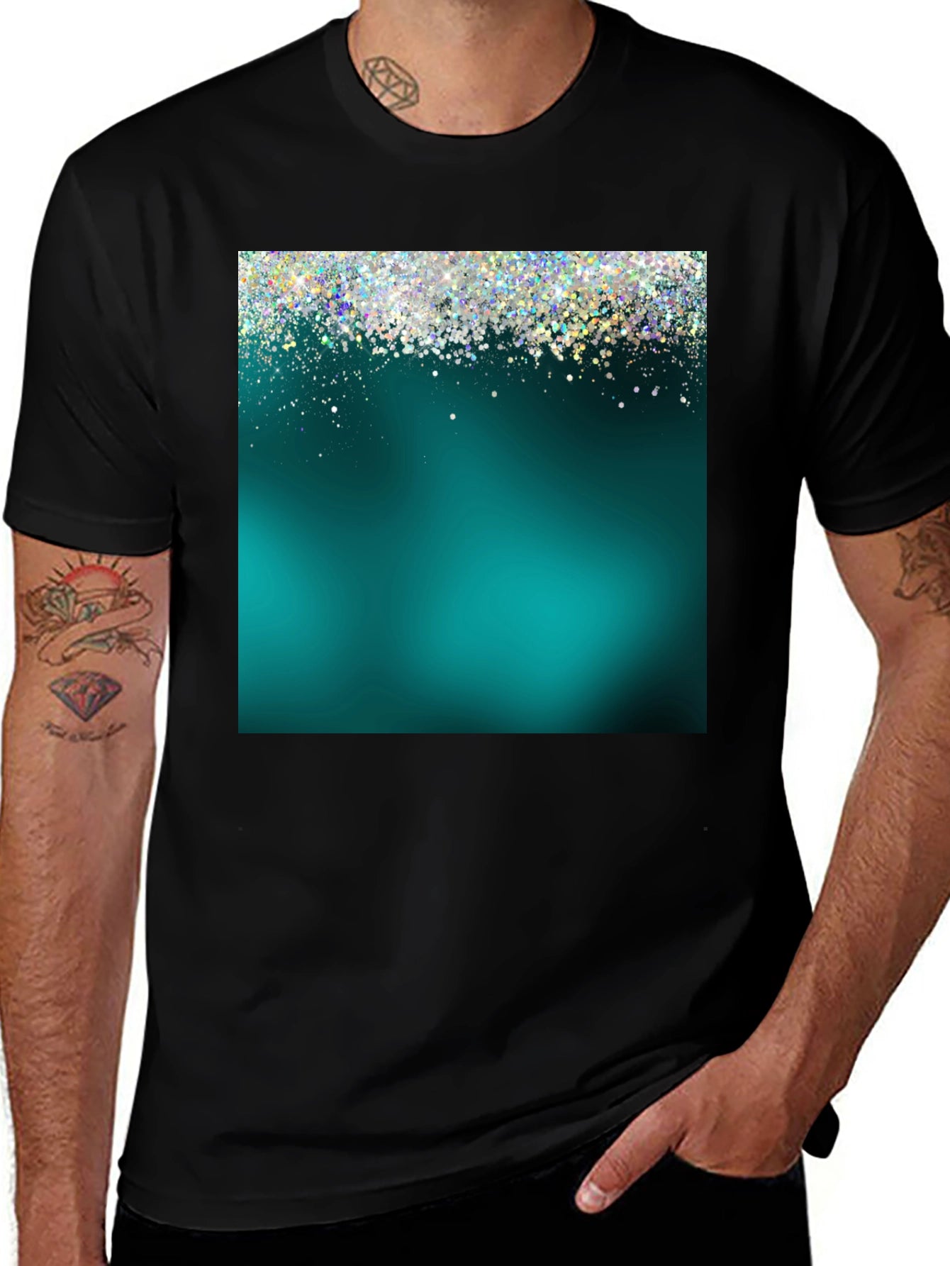 Teal Glitter Sparkle Graphic T-Shirt