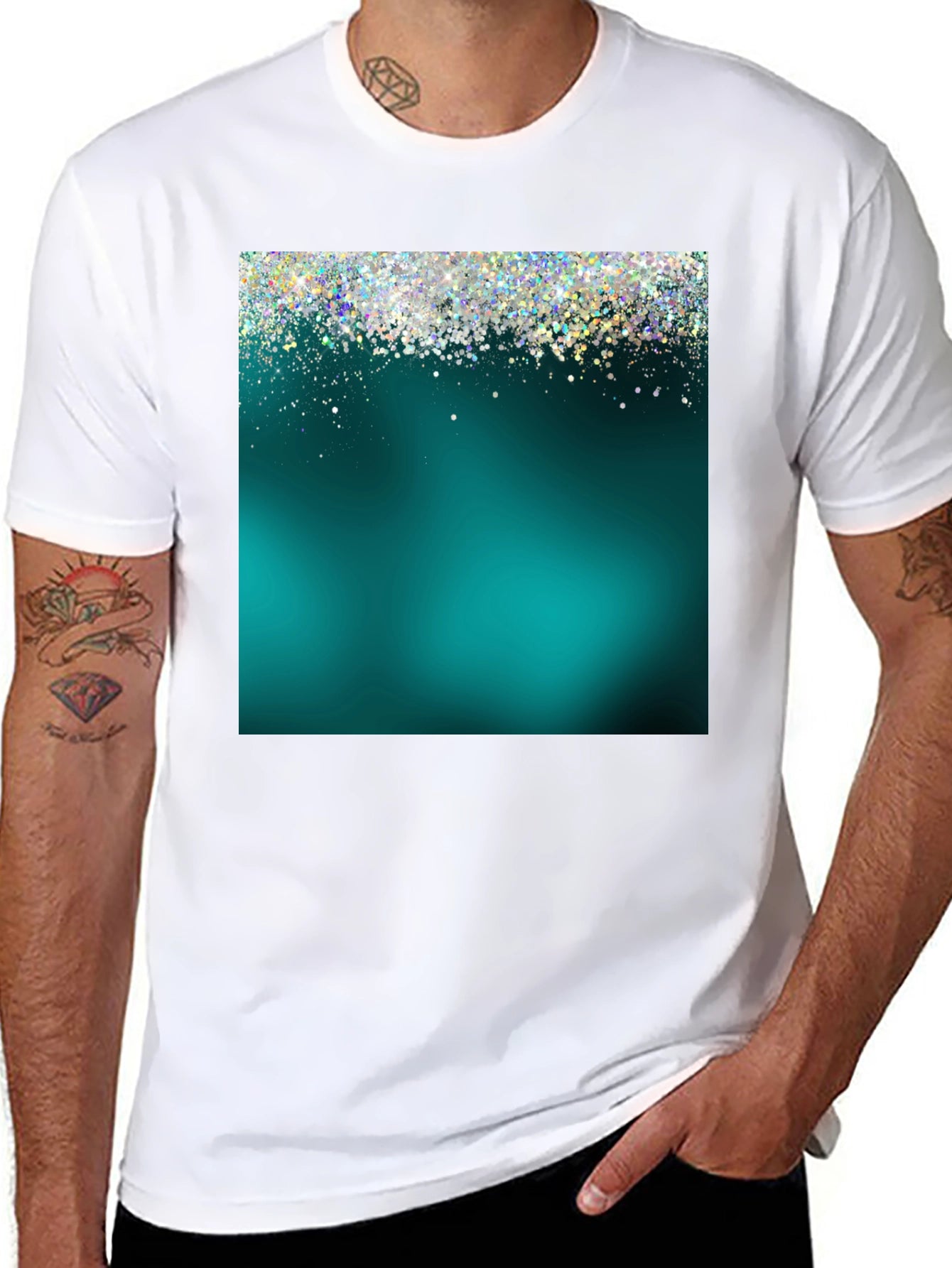 Teal Glitter Sparkle Graphic T-Shirt