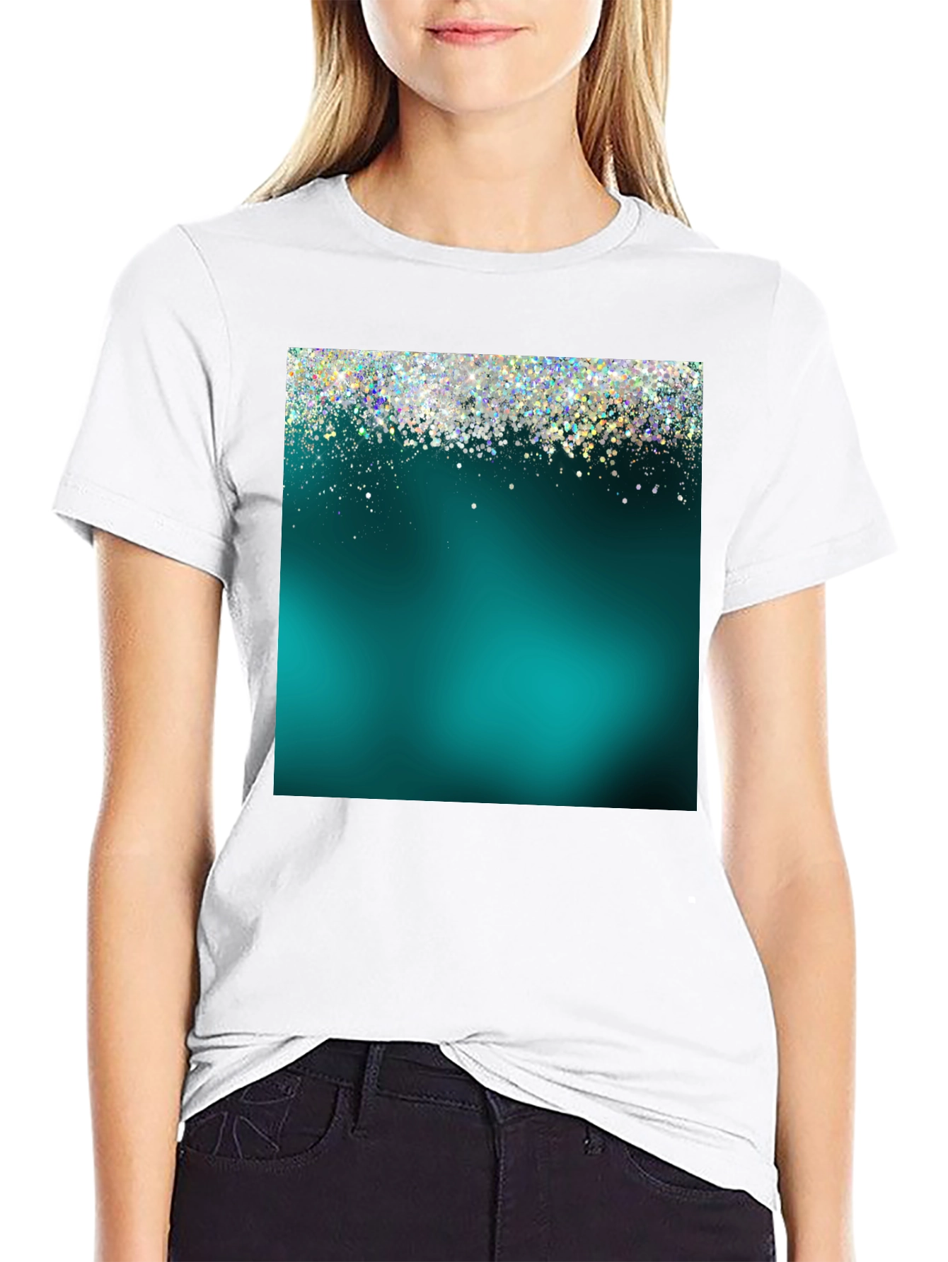 Teal Glitter Sparkle Graphic T-Shirt
