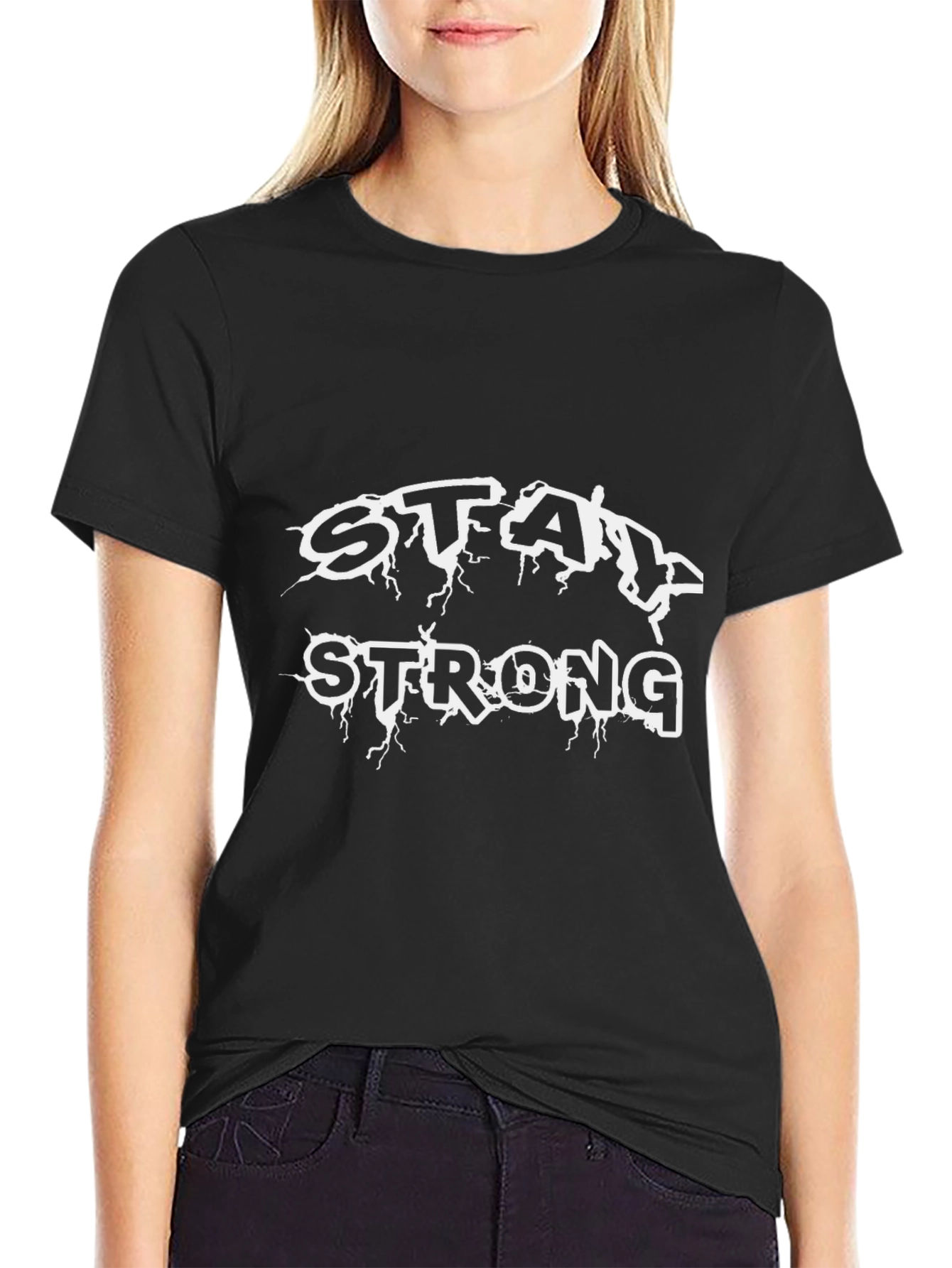 Stay Strong Graphic Print Black T-Shirt