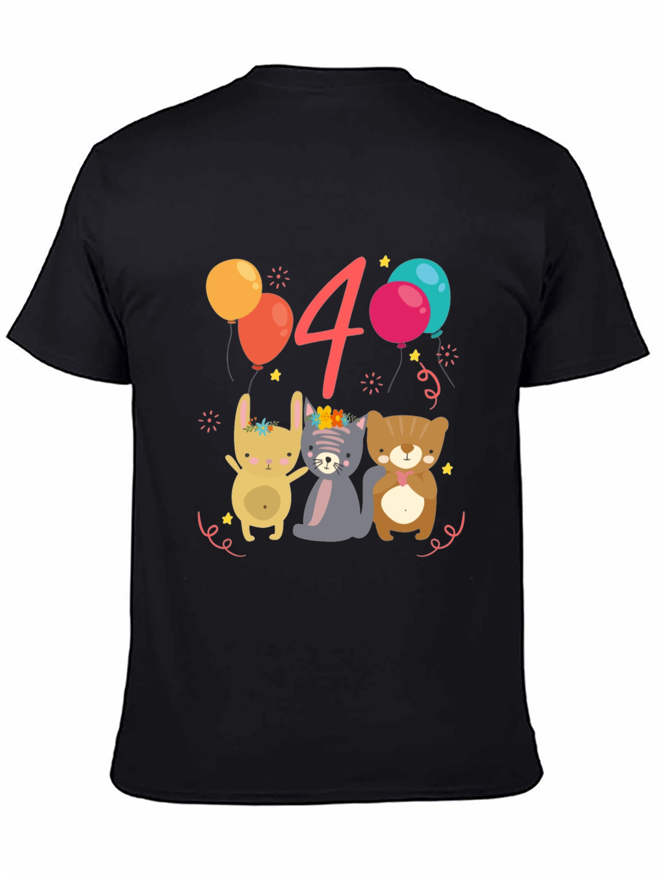 Cute Animals 4th Birthday Black T-Shirt