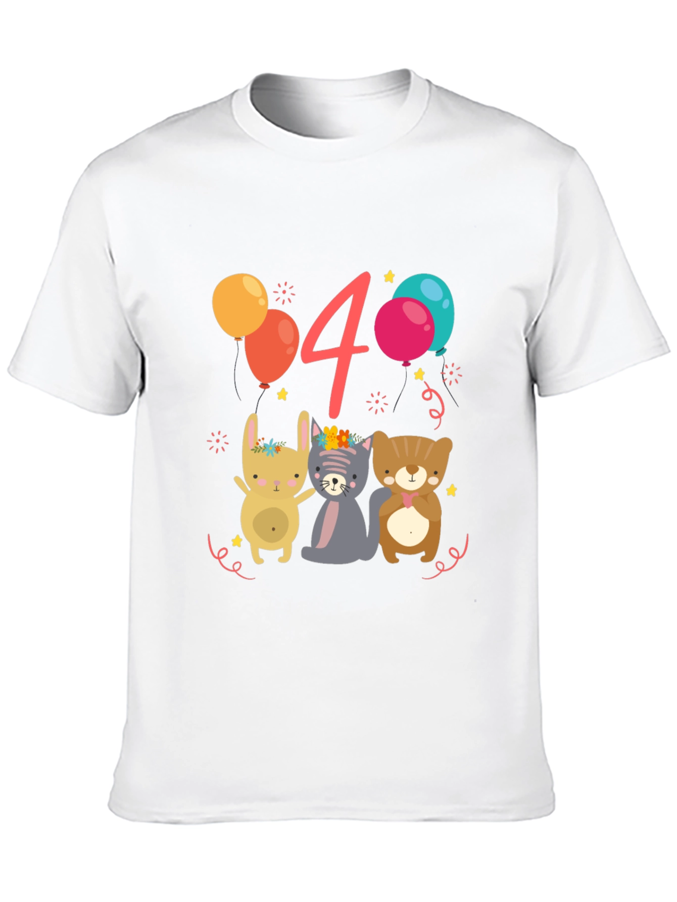 Cute Animals 4th Birthday Black T-Shirt