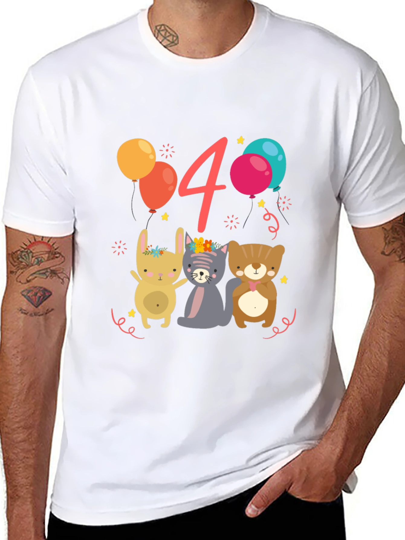 Cute Animals 4th Birthday Black T-Shirt