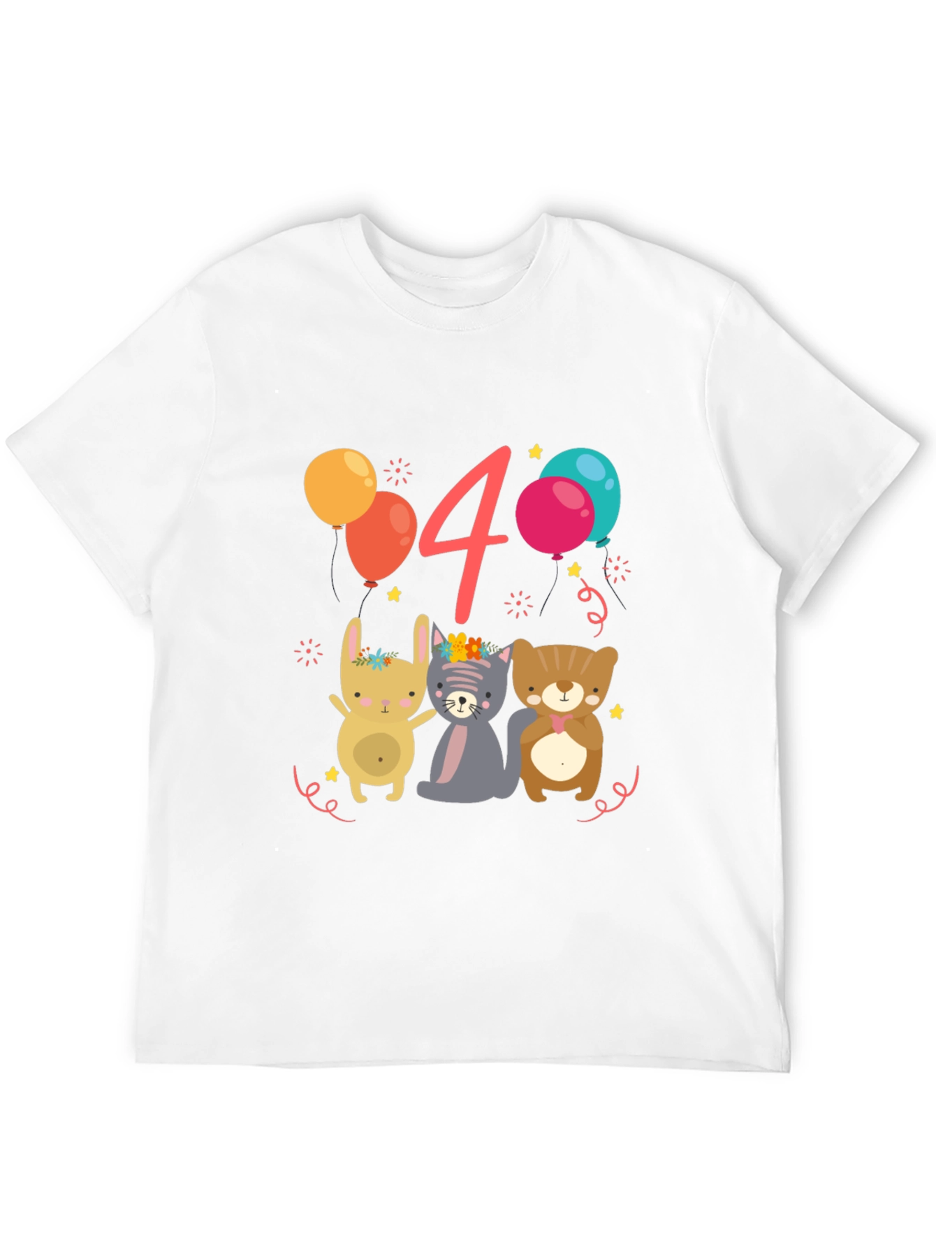 Cute Animals 4th Birthday Black T-Shirt