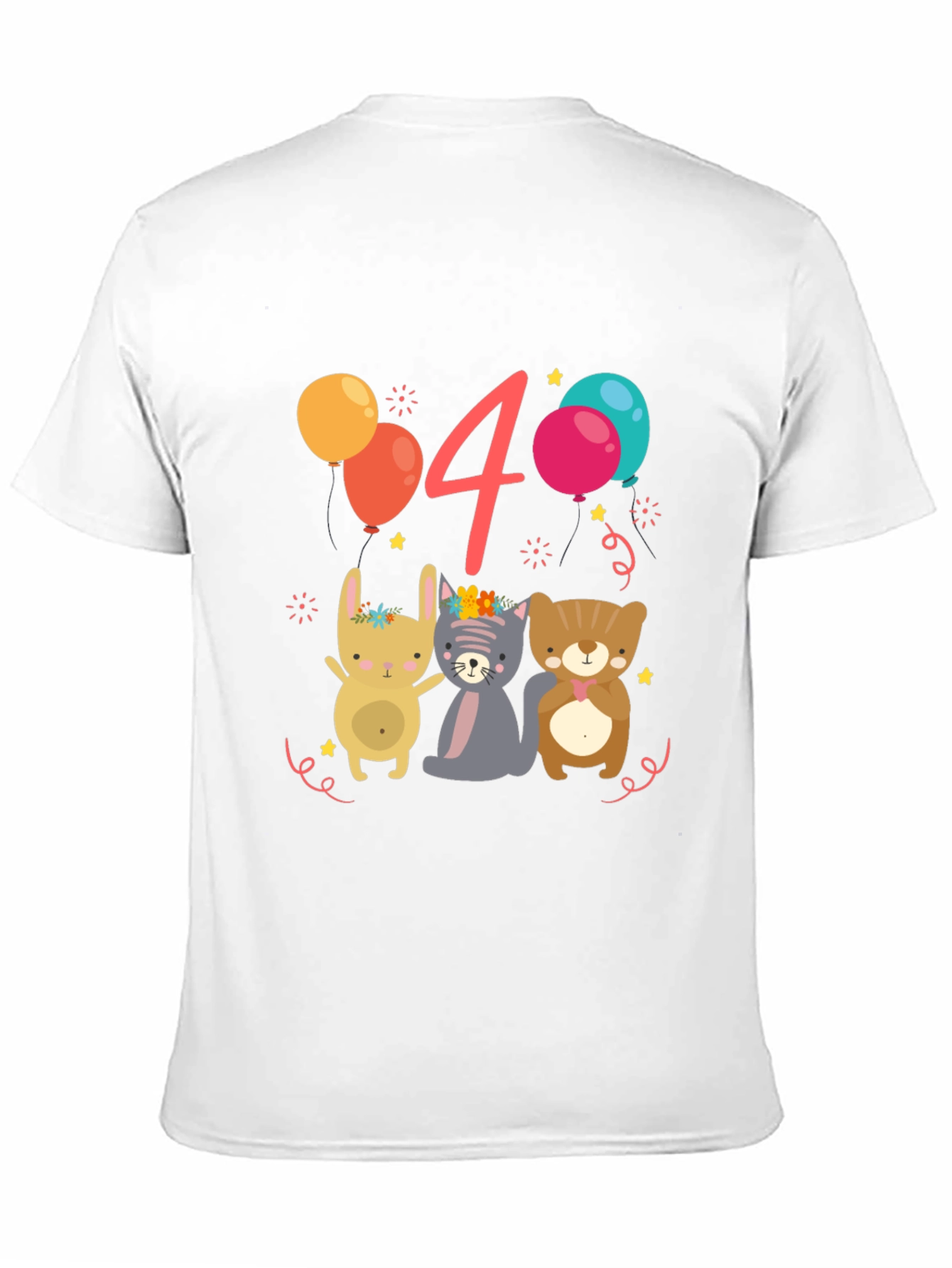 Cute Animals 4th Birthday Black T-Shirt