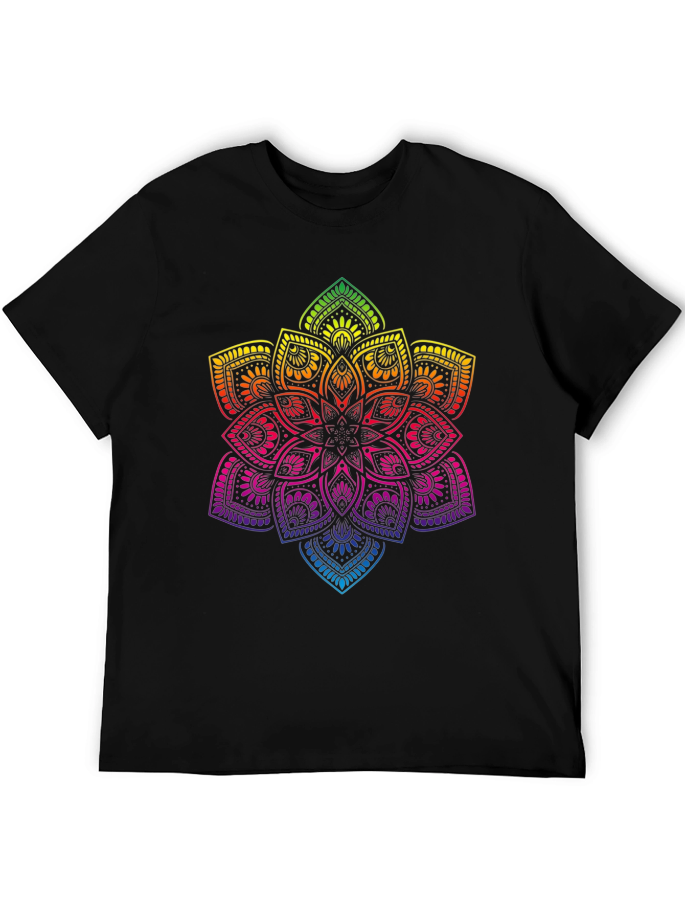 Rainbow Mandala Graphic Print Black T-Shirt
