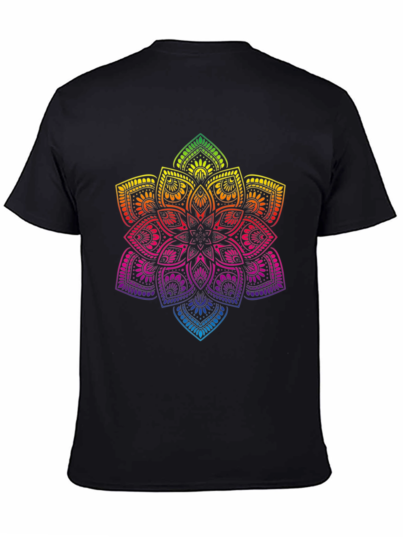 Rainbow Mandala Graphic Print Black T-Shirt