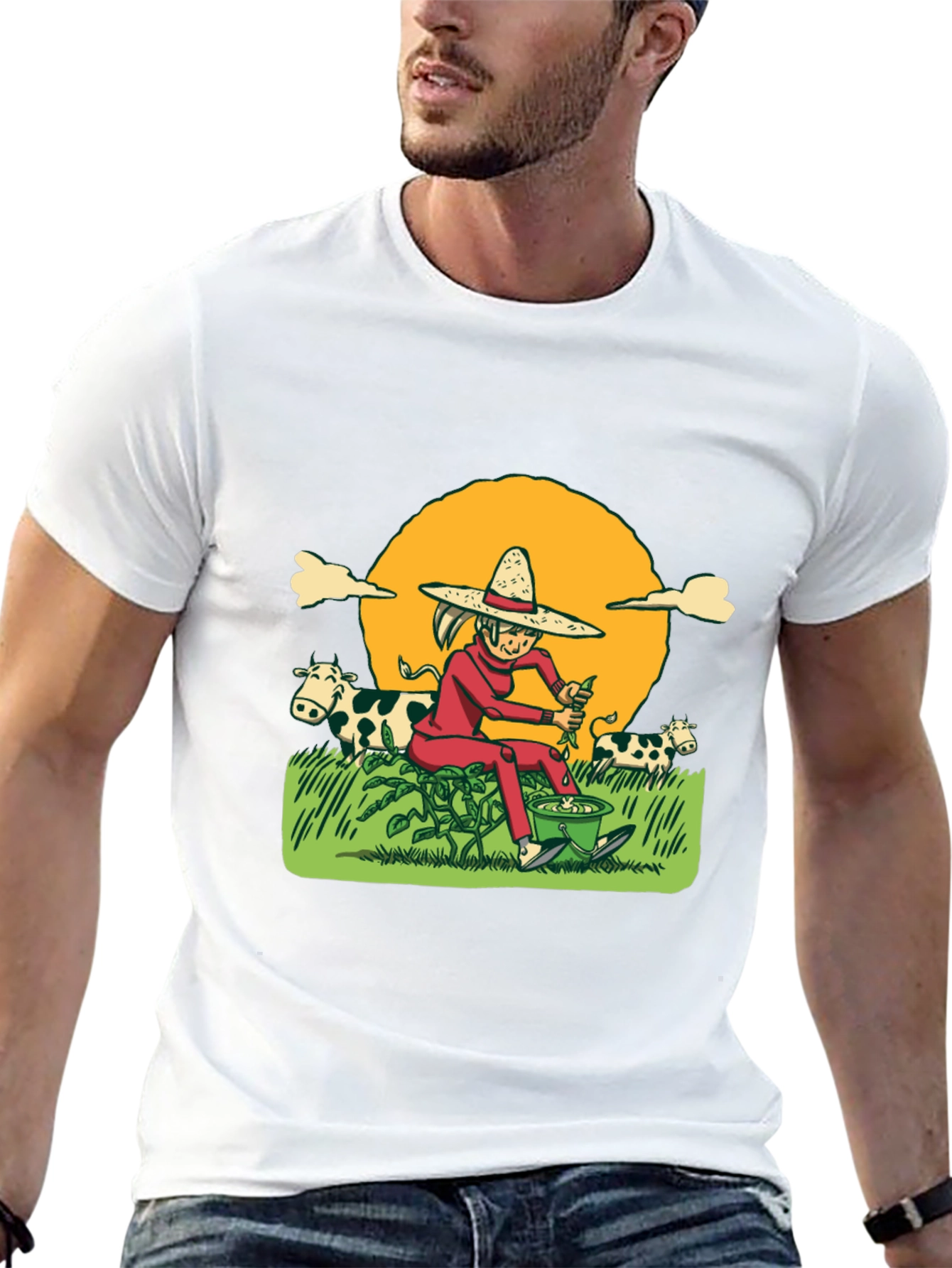 Cartoon Farmer T-Shirt - Unique Graphic Tee