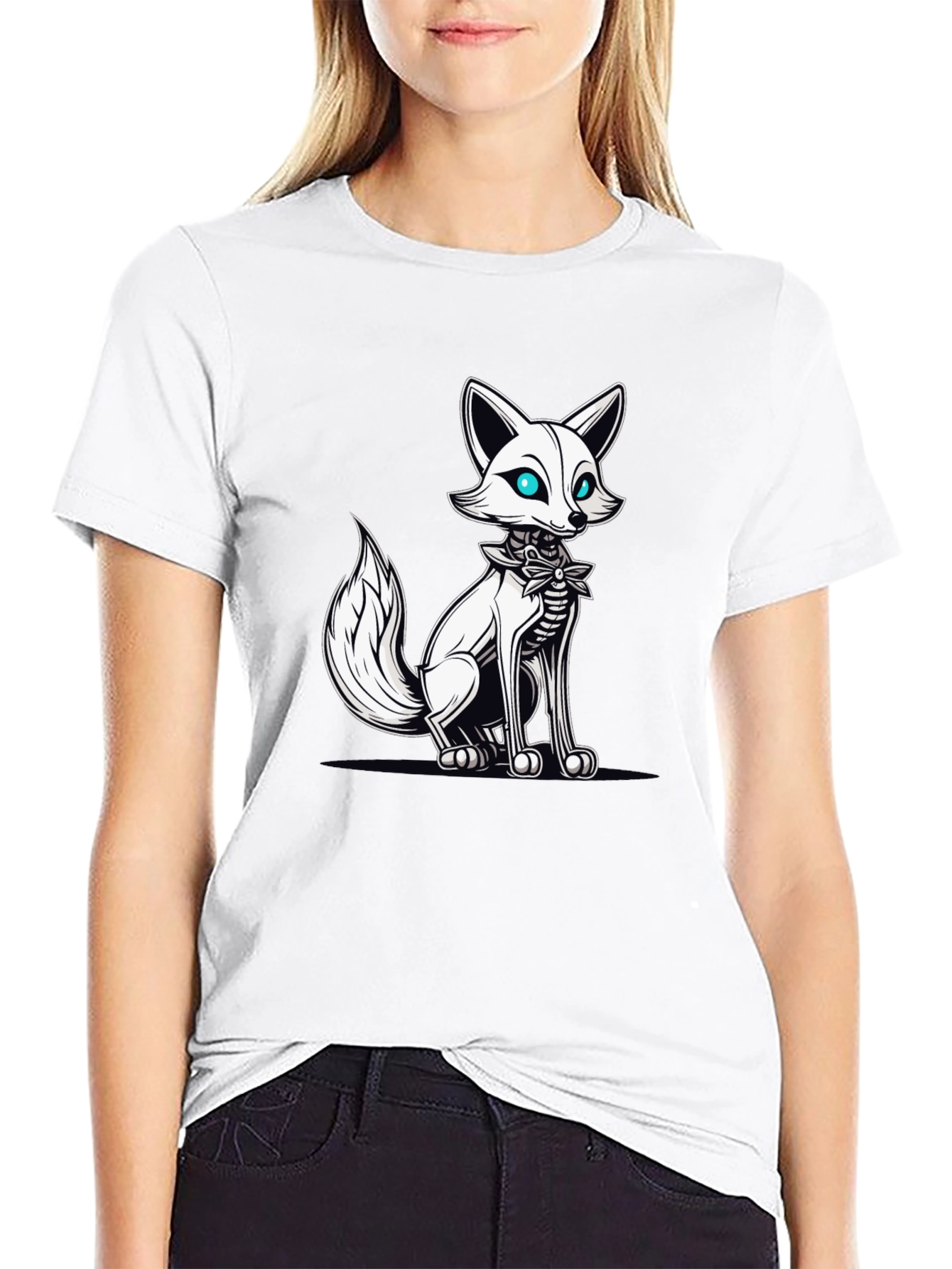 Mens Black T-Shirt with Fox Skeleton Graphic