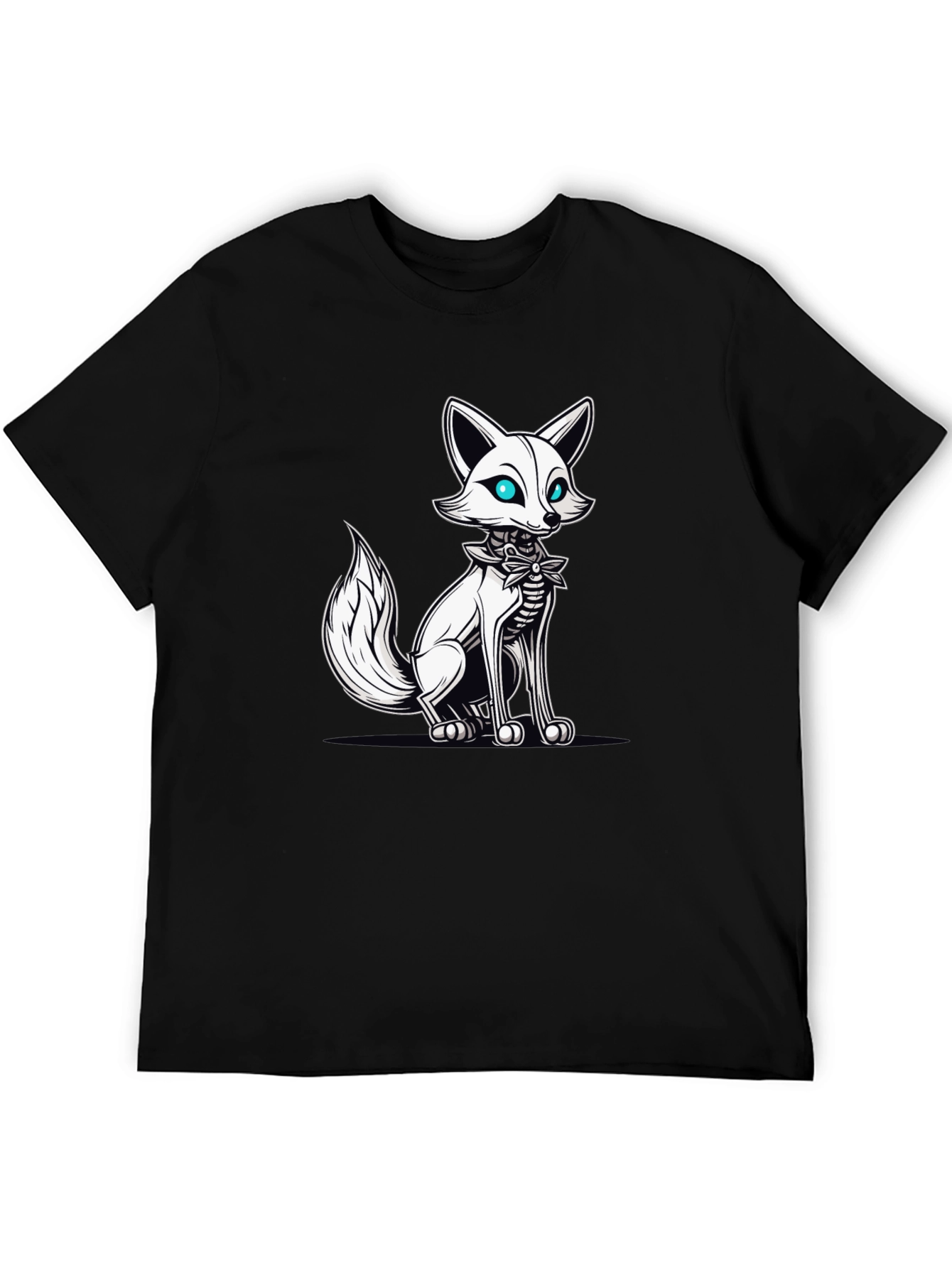 Mens Black T-Shirt with Fox Skeleton Graphic