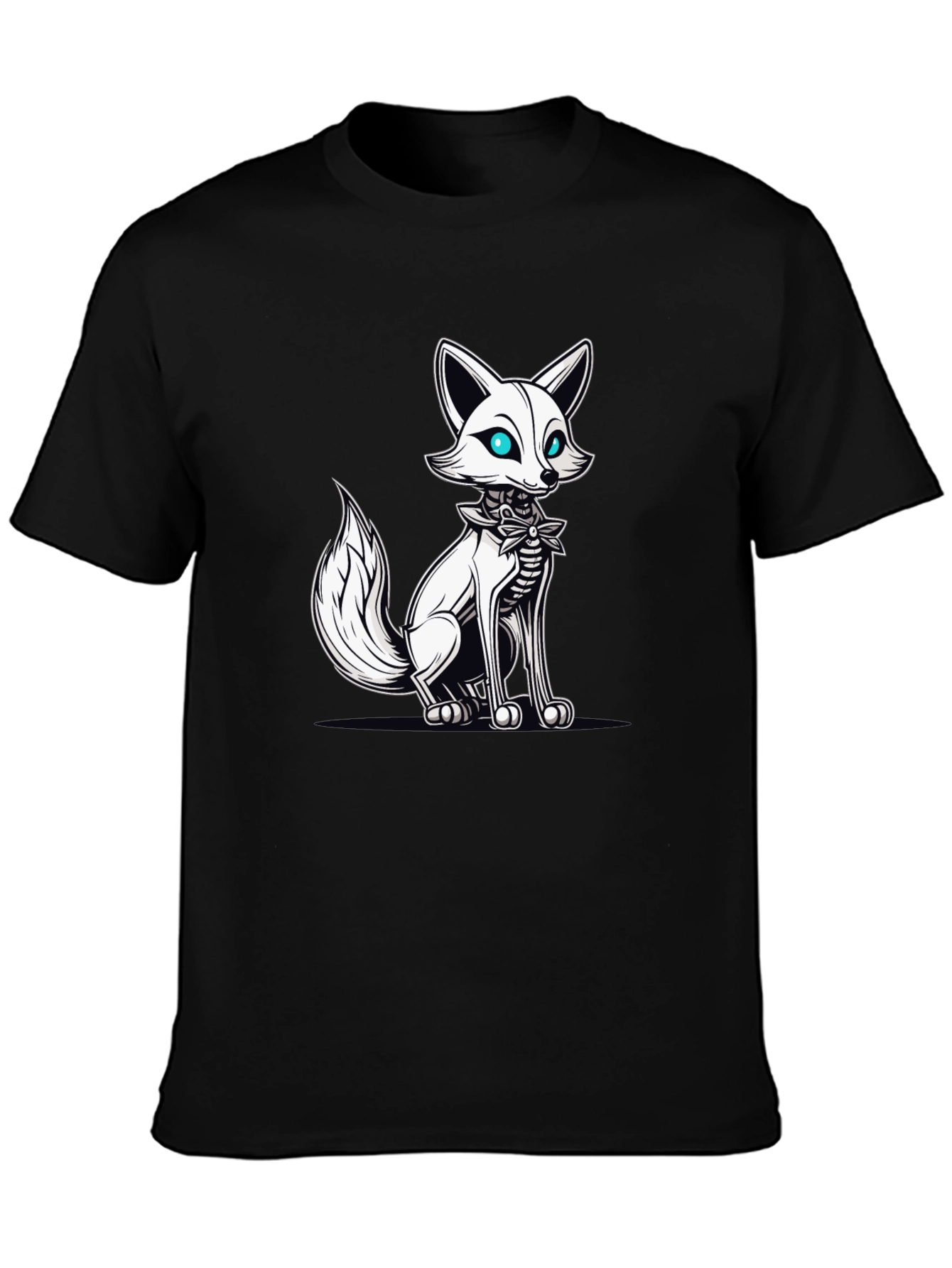 Mens Black T-Shirt with Fox Skeleton Graphic