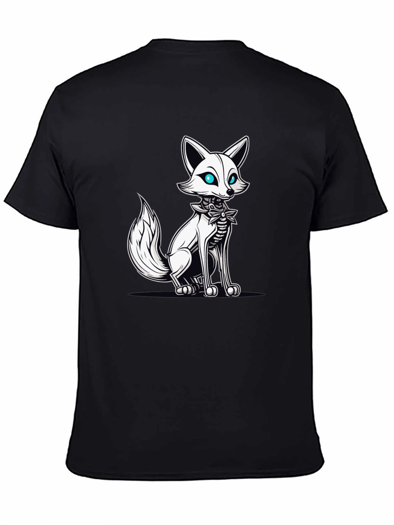Mens Black T-Shirt with Fox Skeleton Graphic