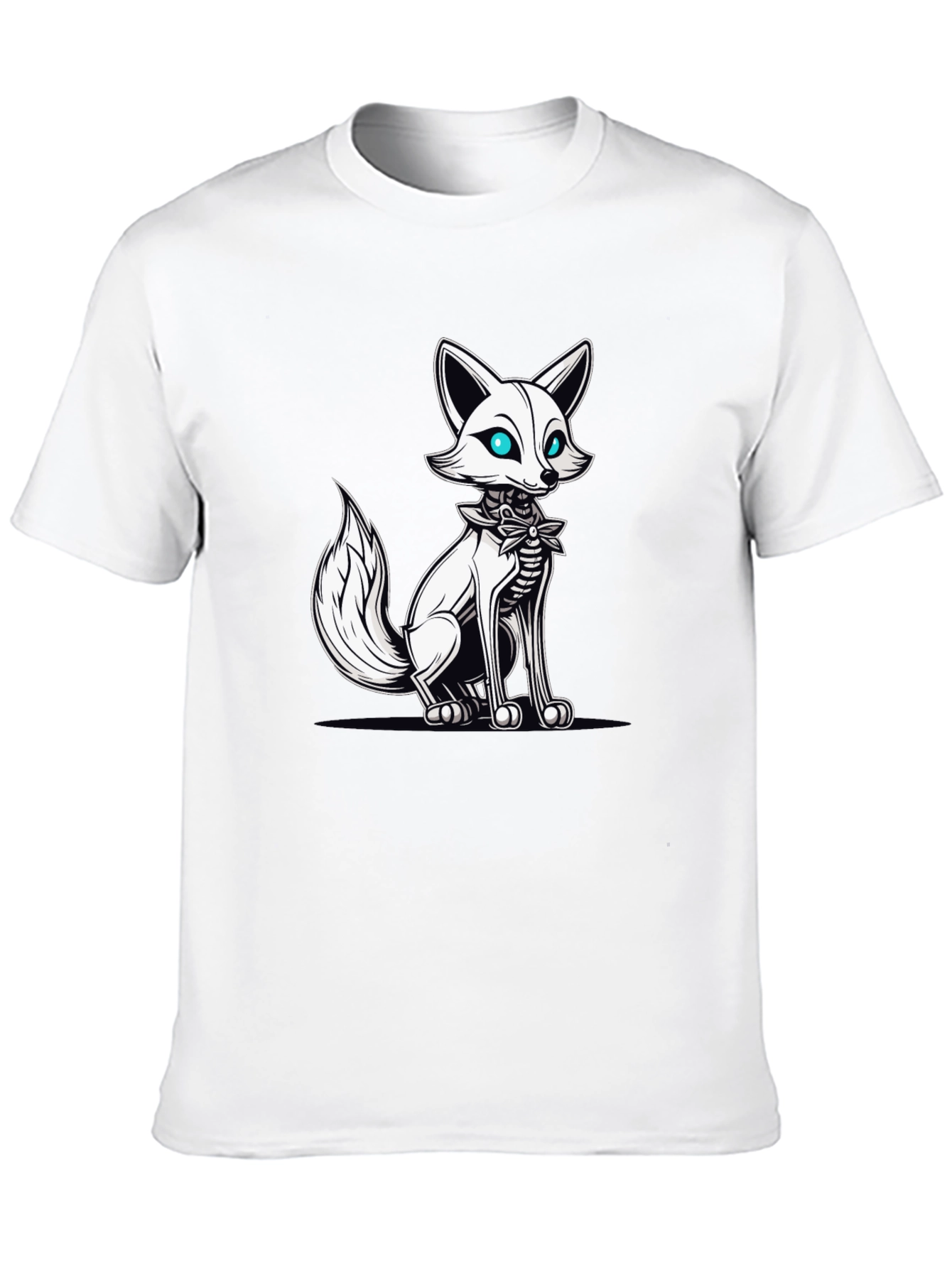 Mens Black T-Shirt with Fox Skeleton Graphic