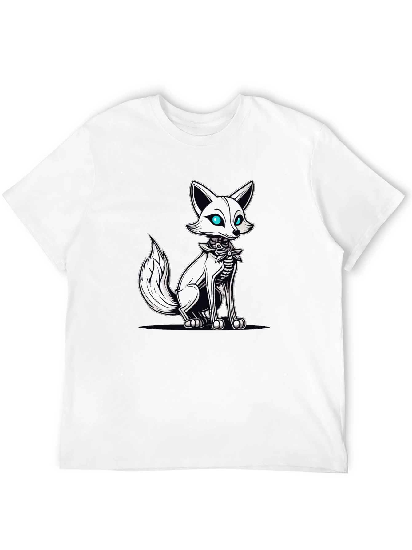 Mens Black T-Shirt with Fox Skeleton Graphic