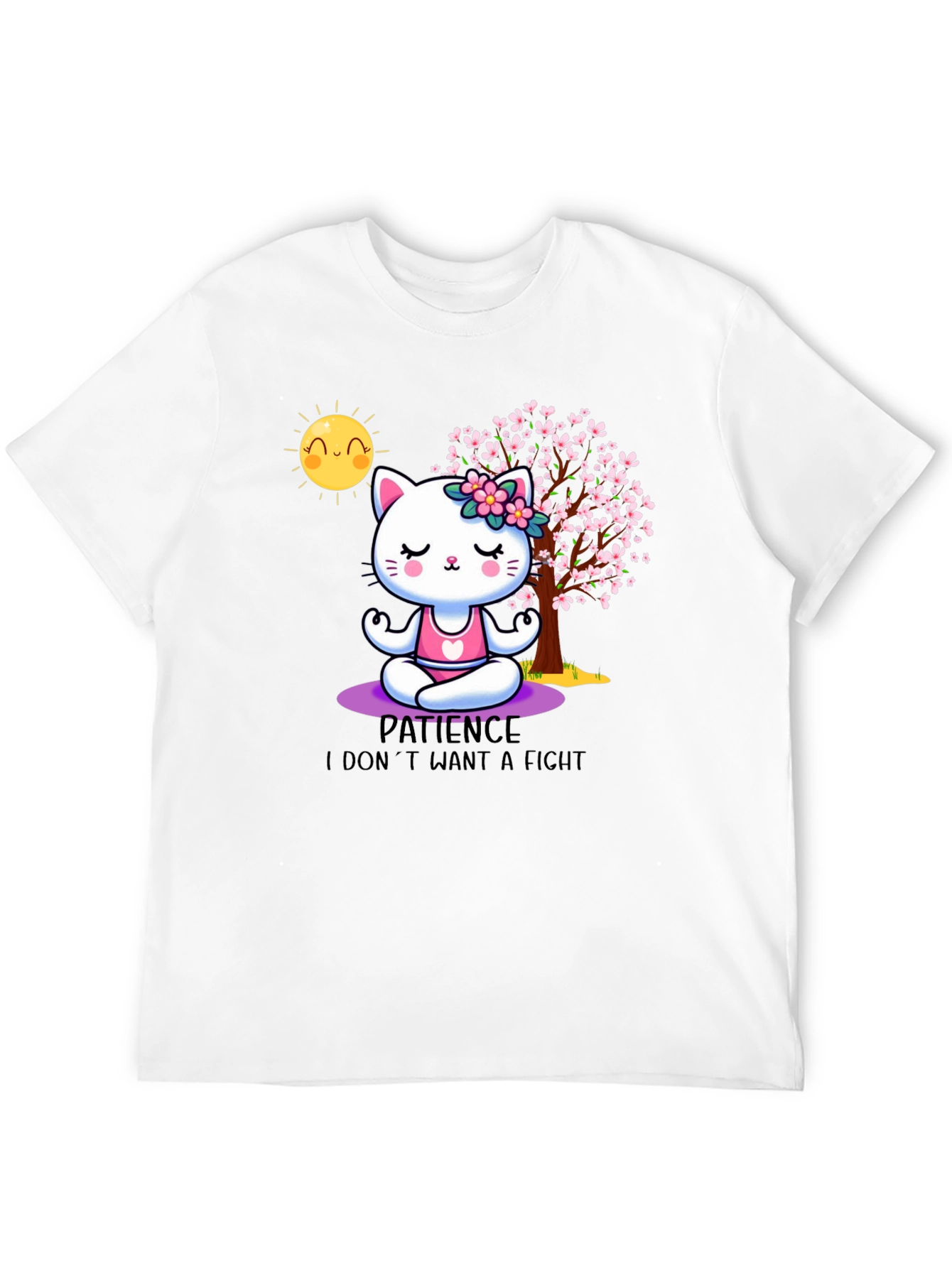 Zen Cat Patience T-Shirt - Meditating Feline Design