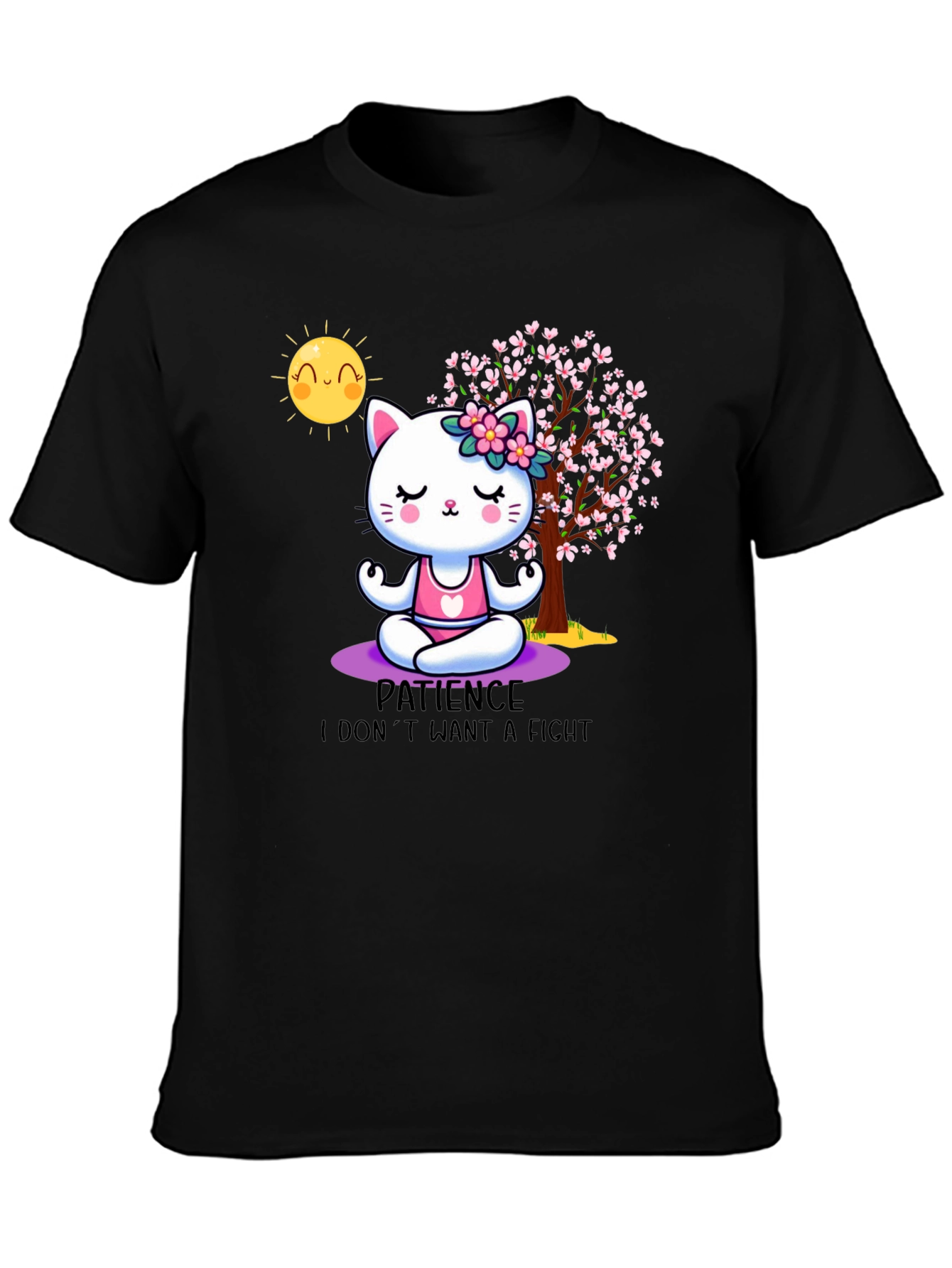 Zen Cat Patience T-Shirt - Meditating Feline Design