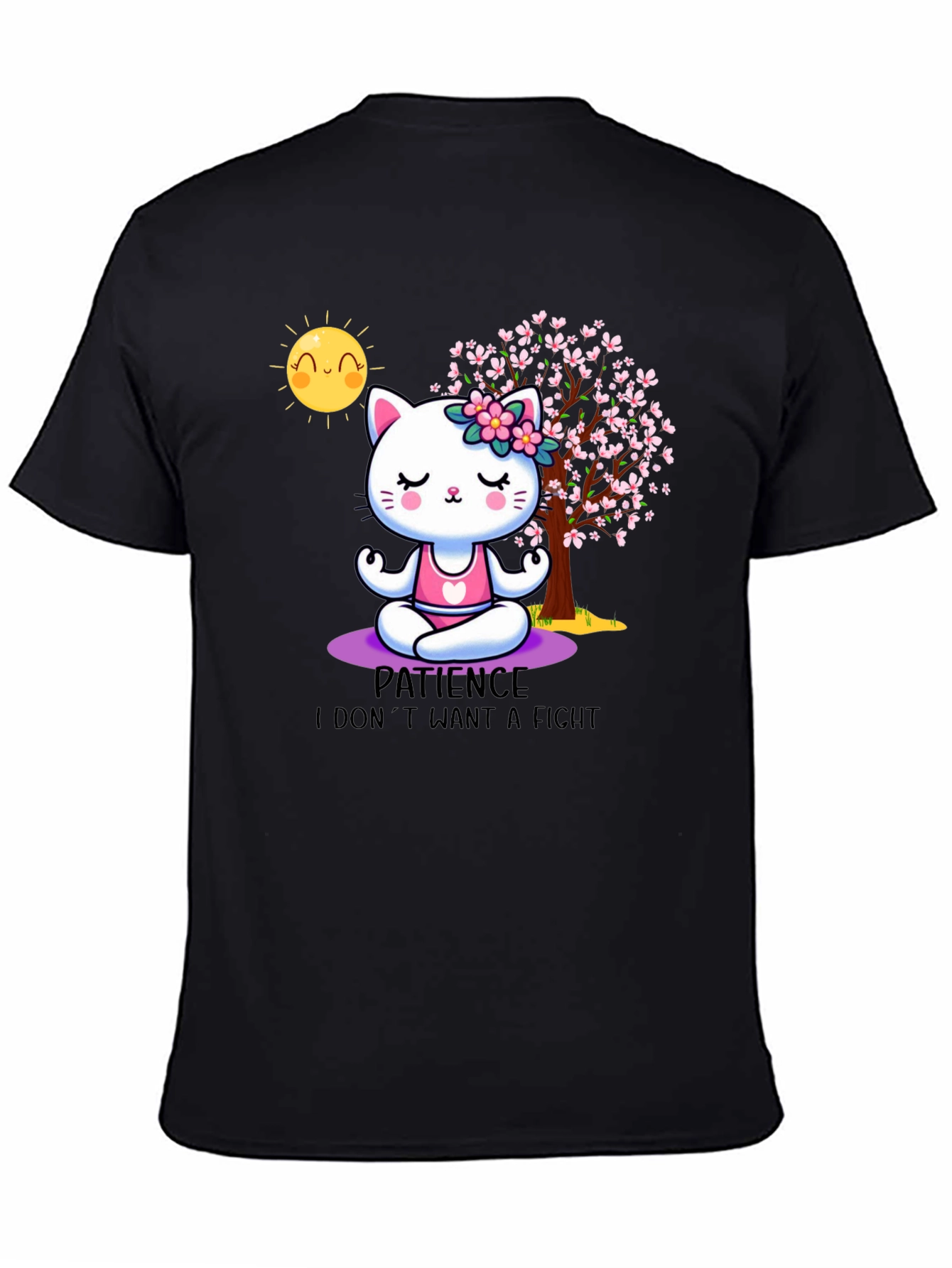 Zen Cat Patience T-Shirt - Meditating Feline Design