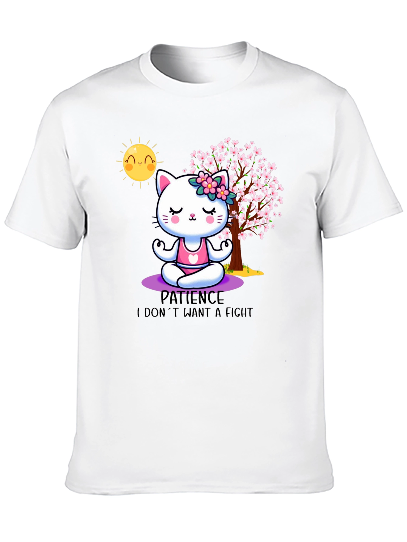 Zen Cat Patience T-Shirt - Meditating Feline Design