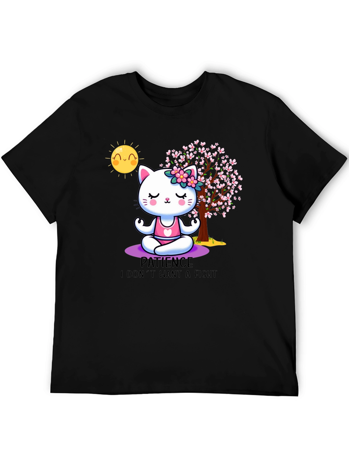 Zen Cat Patience T-Shirt - Meditating Feline Design
