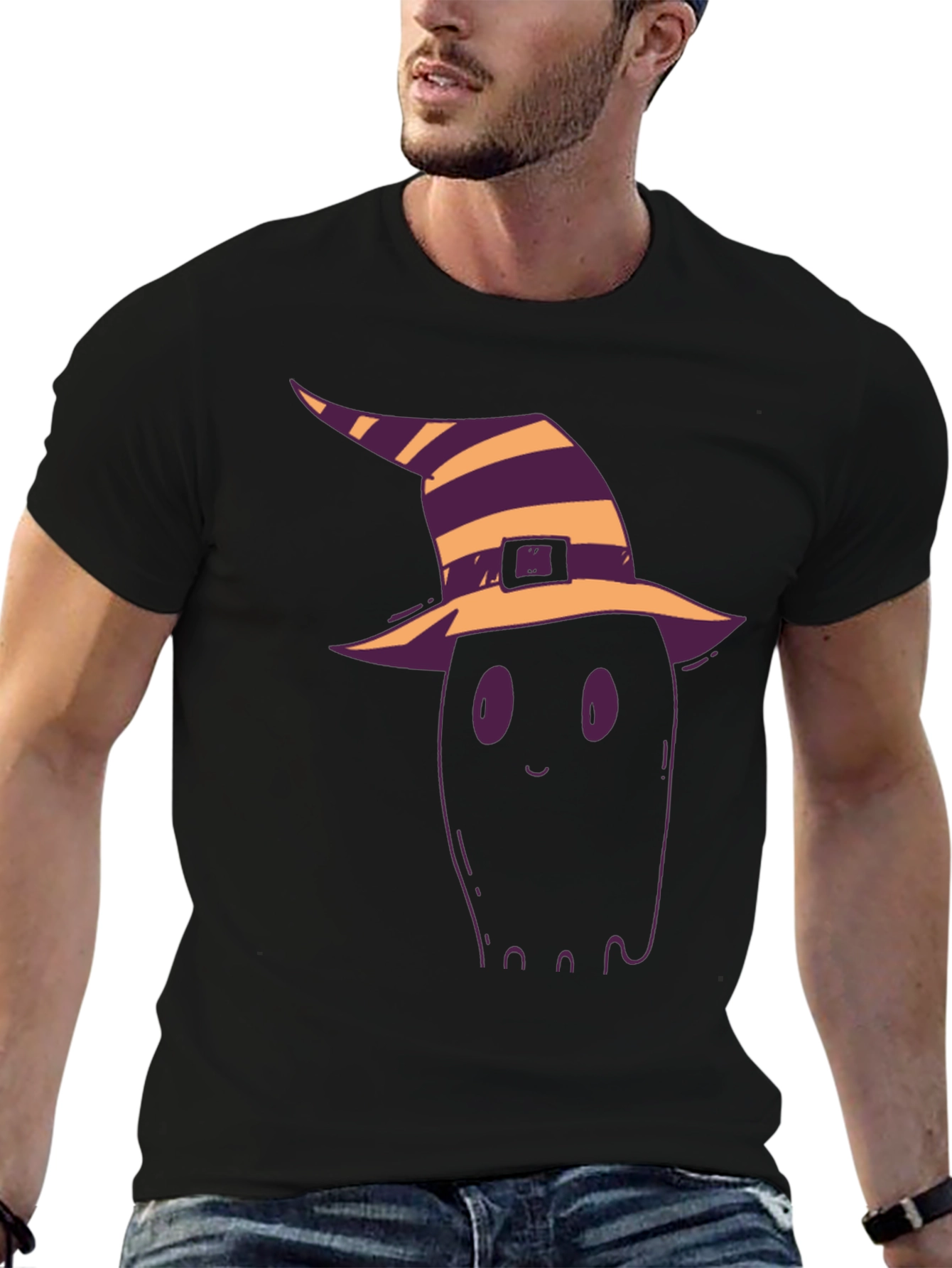 Halloween Ghost Witch Hat Black T-Shirt